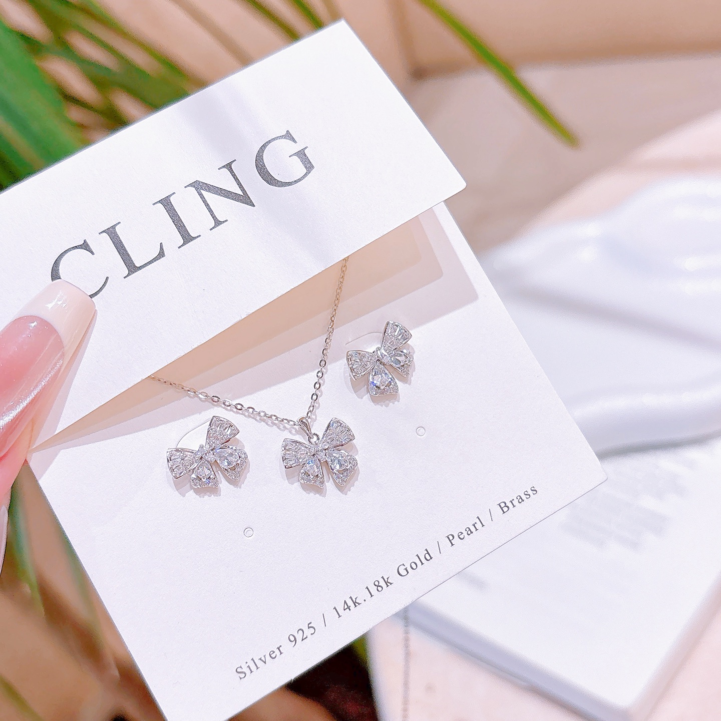 High Polish Silver Earrings & Necklace Set Sweet Office Silver