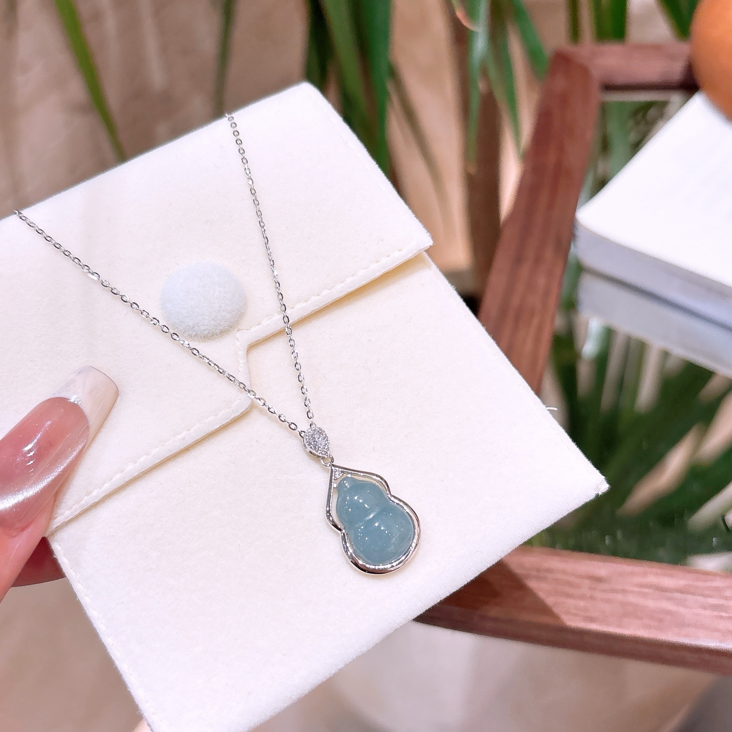 925 Silver Jadeite Necklace Sweet Wedding Registration Silver