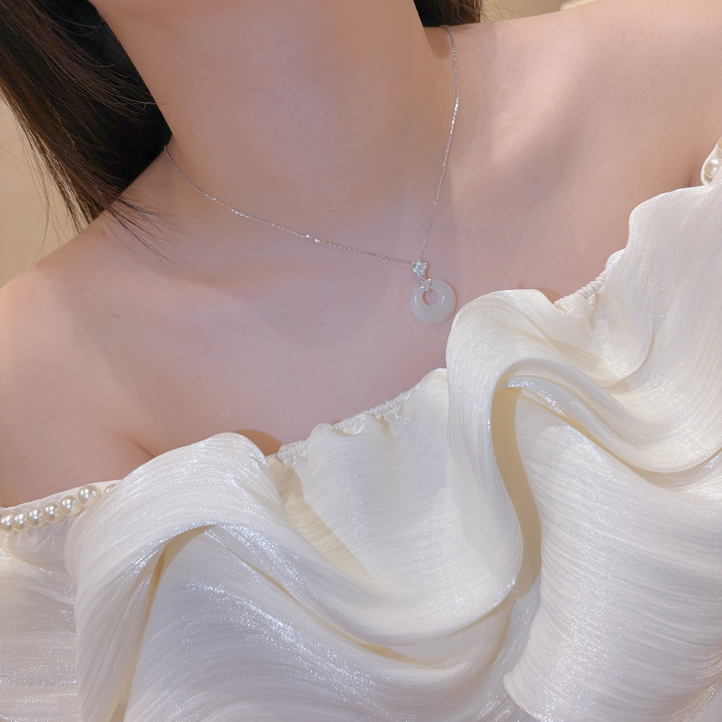 Hypoallergenic Silver Hetian Jade Necklace Ins Style Mother's Birthday