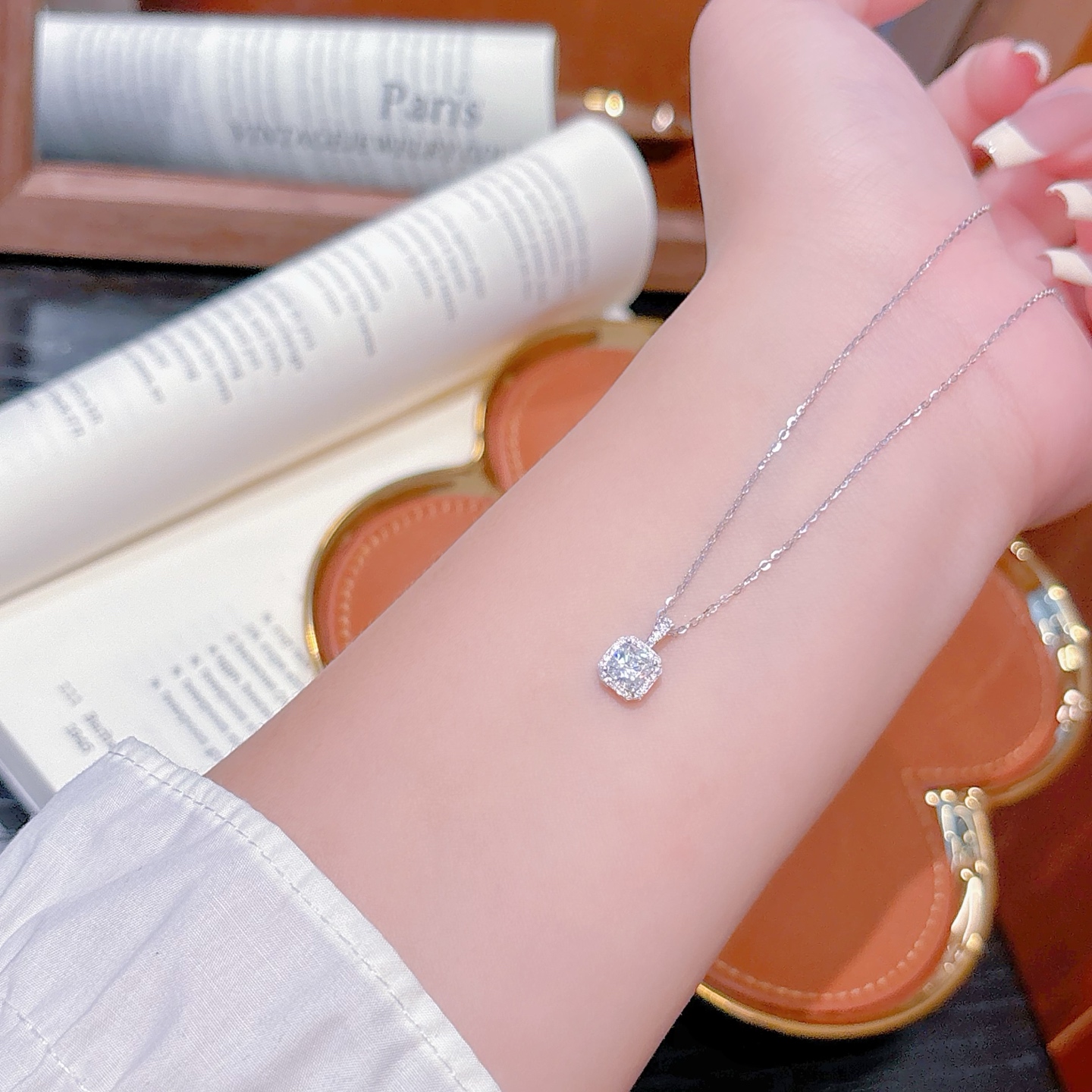 High Polish Silver Moissanite Necklace Ethereal Teacher's Day Silver