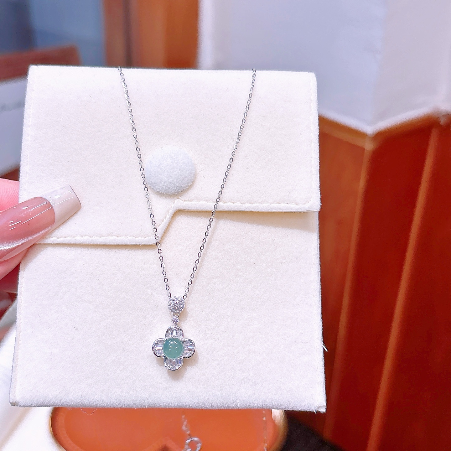 High Polish Silver Jadeite Necklace Unique Anniversary Silver