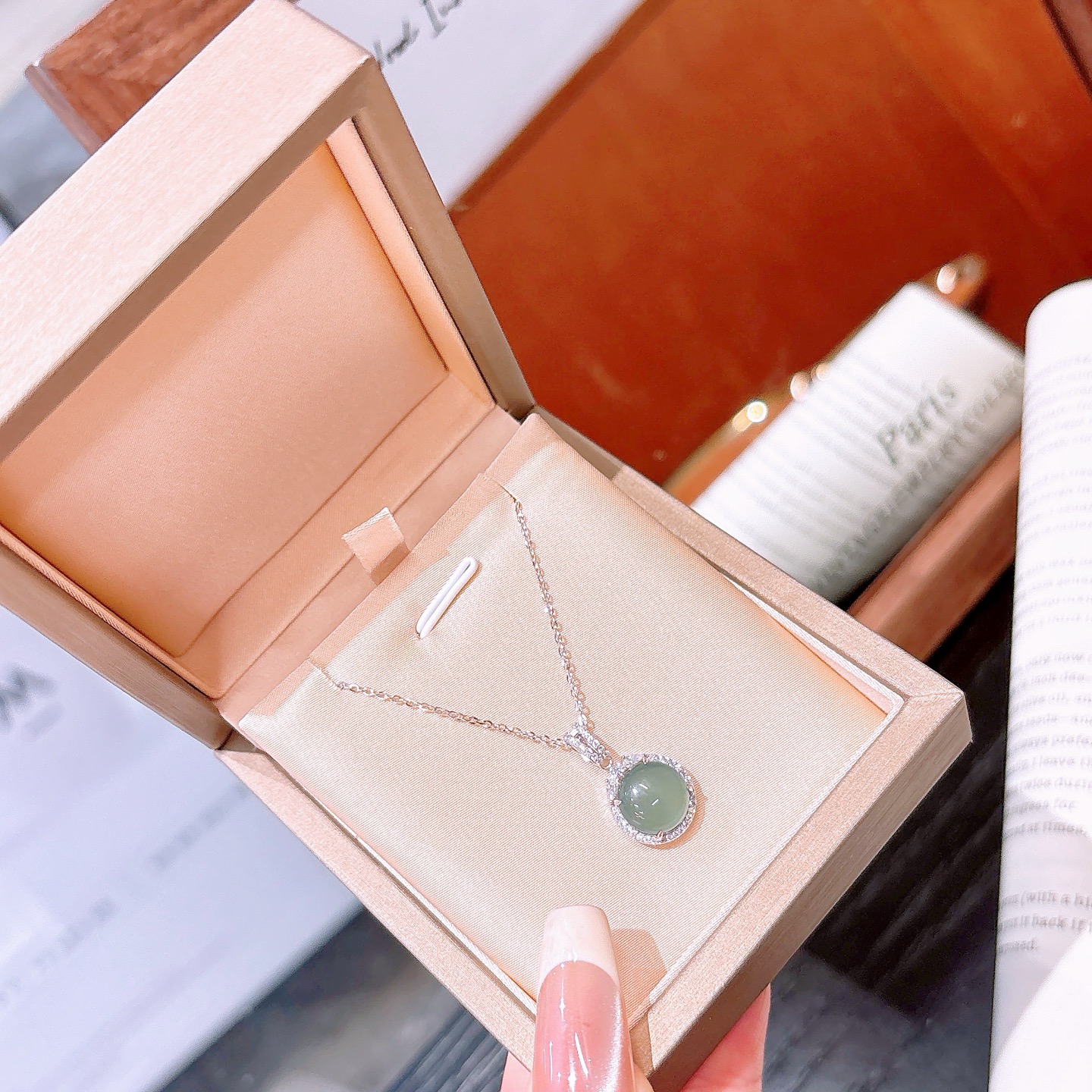 Solid Silver Jadeite Necklace Romantic Self-love Silver