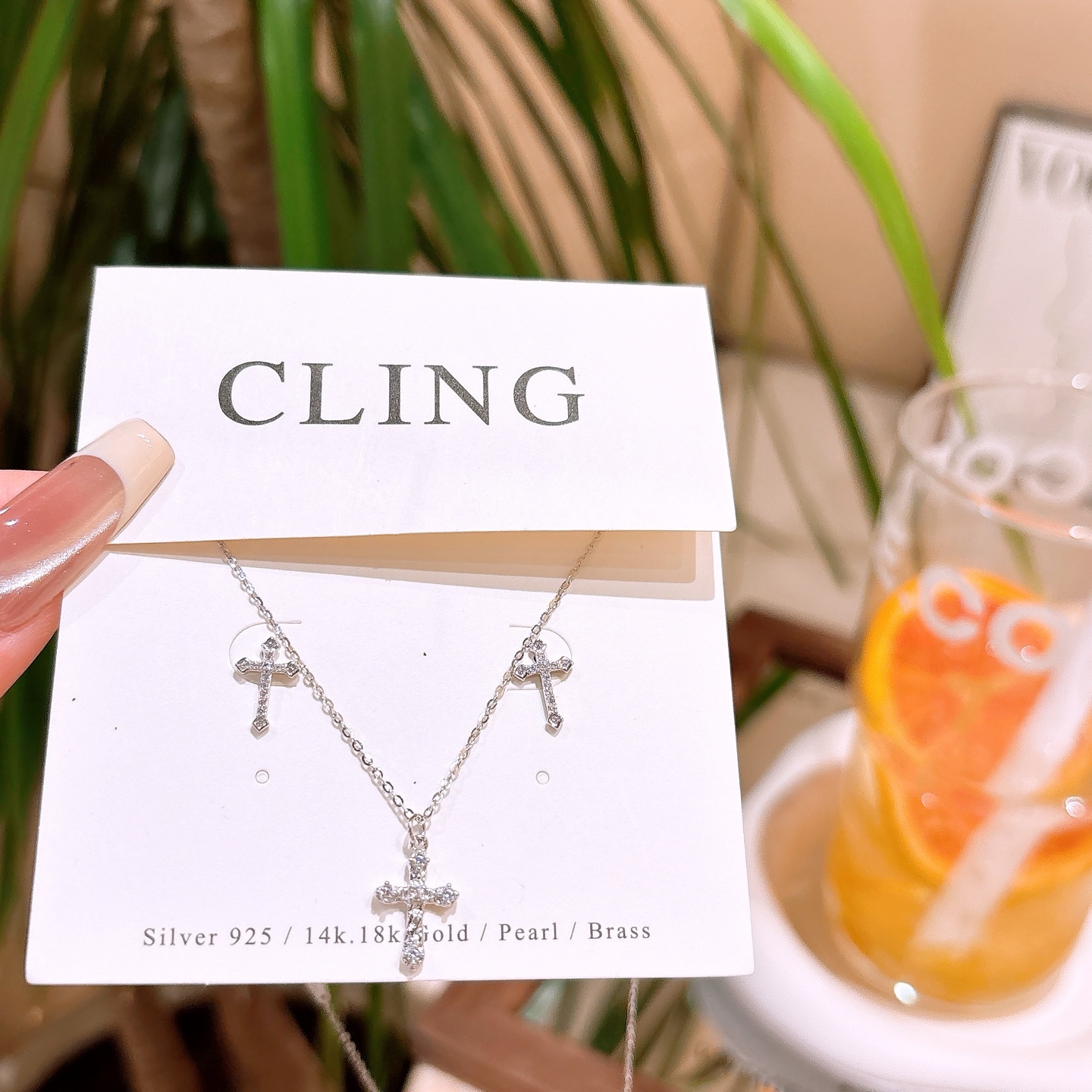 Low Allergy Silver Earrings & Necklace Set Korean Style Everyday Wear