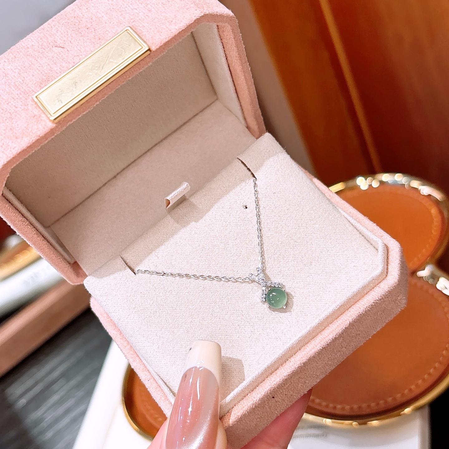 Solid Silver Jadeite Necklace Fashion Christmas Silver