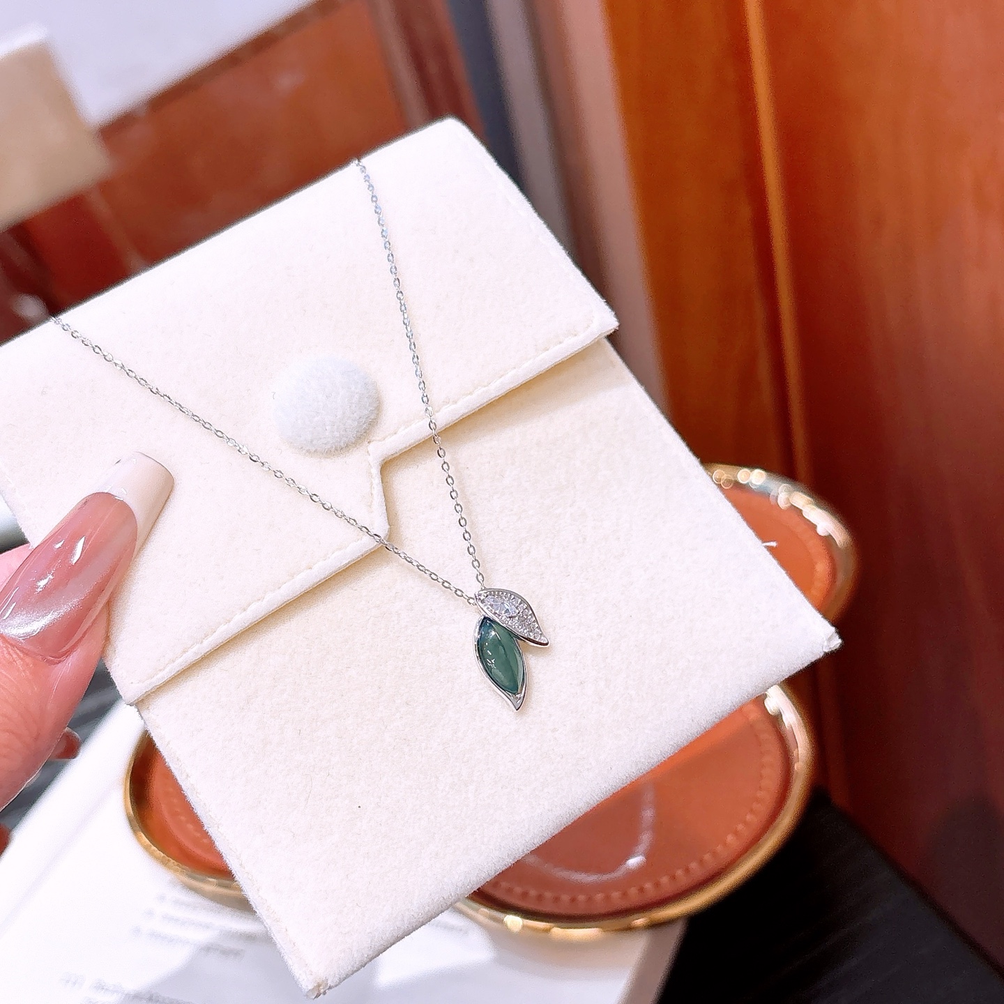 Solid Silver Jadeite Necklace Girly Mother's Day Gold