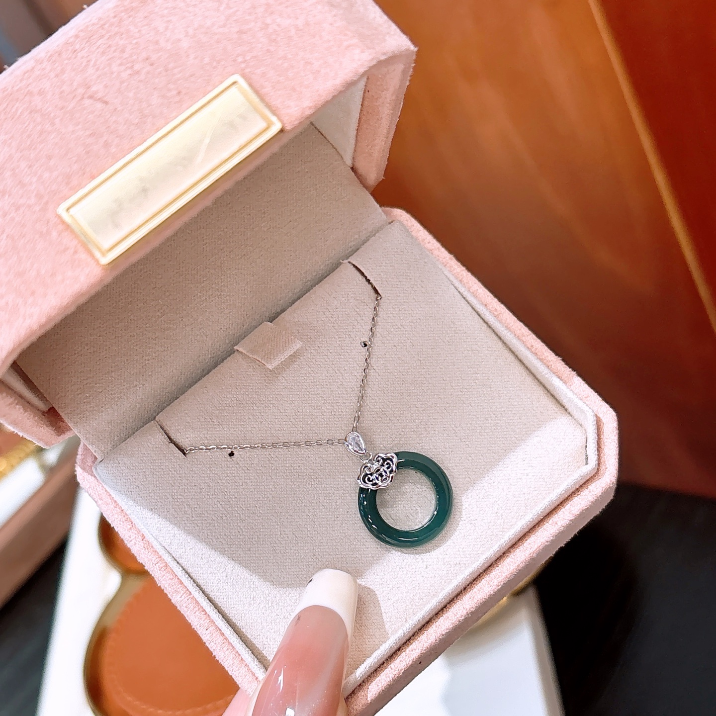 S925 Sterling Silver Jadeite Necklace Ins Style Banquet Gold