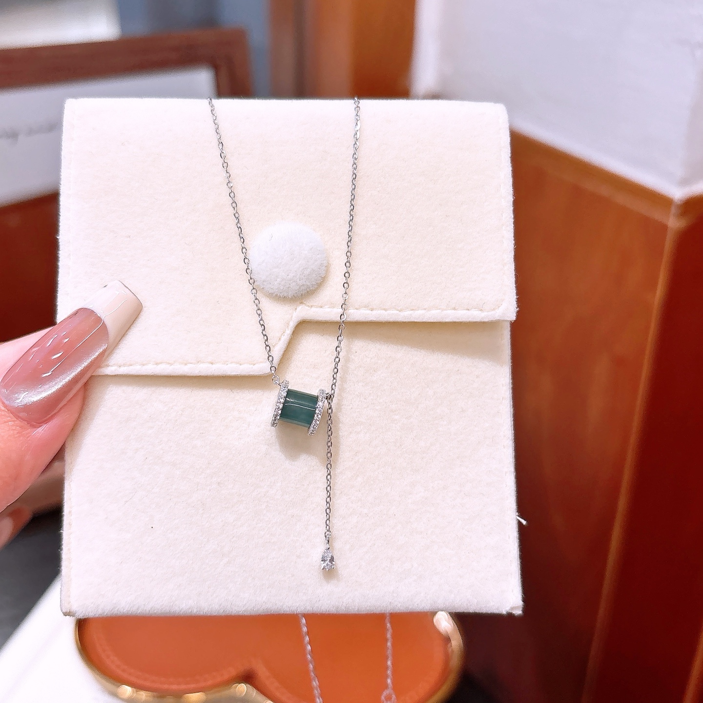 S925 Sterling Silver Jadeite Necklace Gentle Engagement Gold