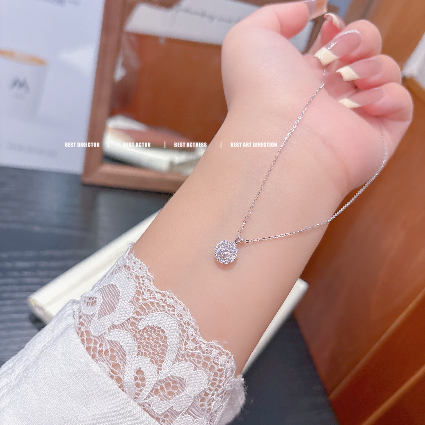 Feinsilber Moissanit Kette Schick Geschenk für sie Silber