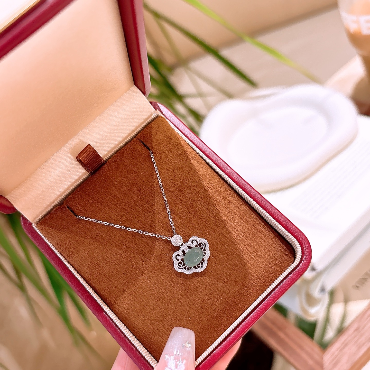 S925 Sterling Silver Jadeite Necklace Unique Workplace Gold