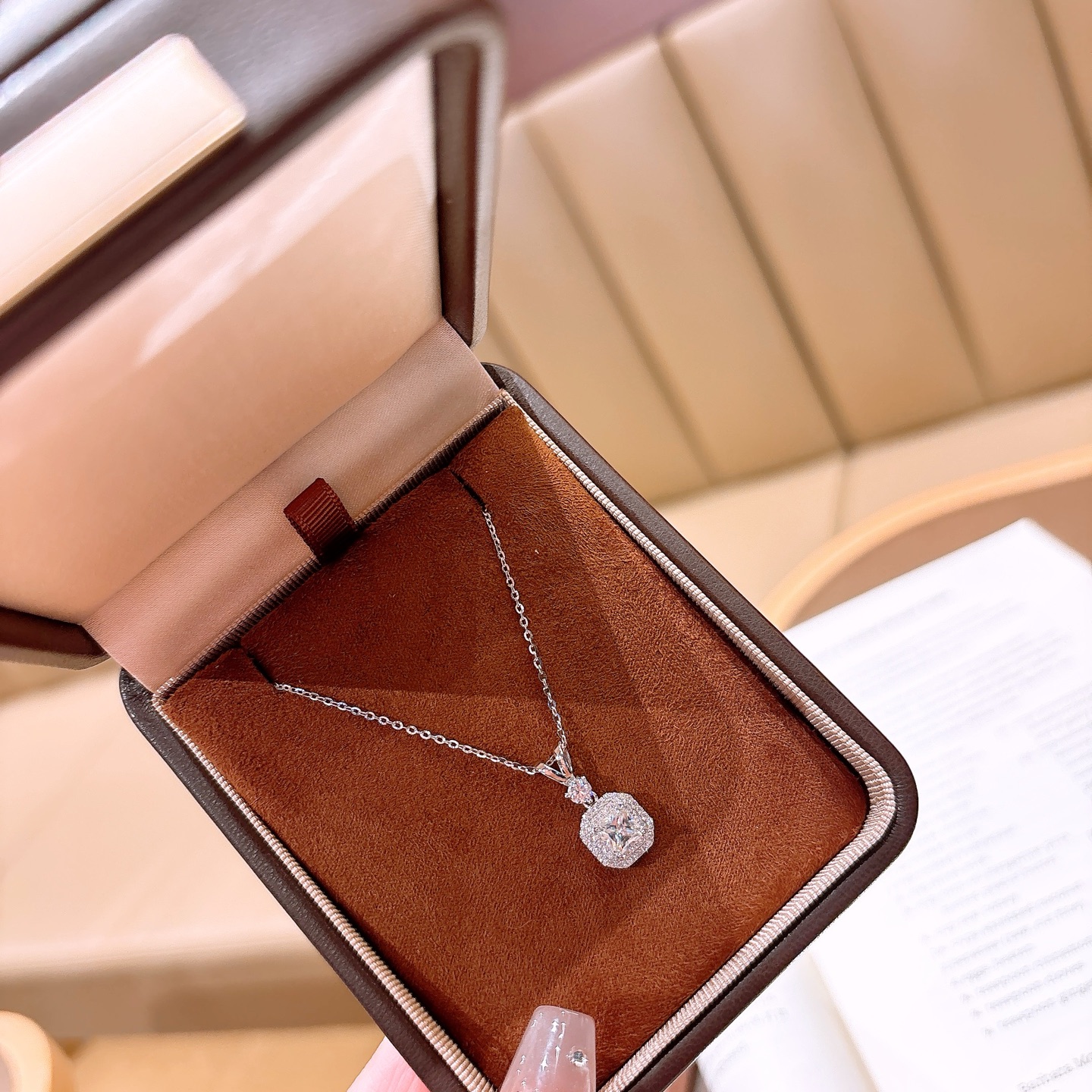 High Polish Silver Moissanite Necklace Unique Wedding Silver