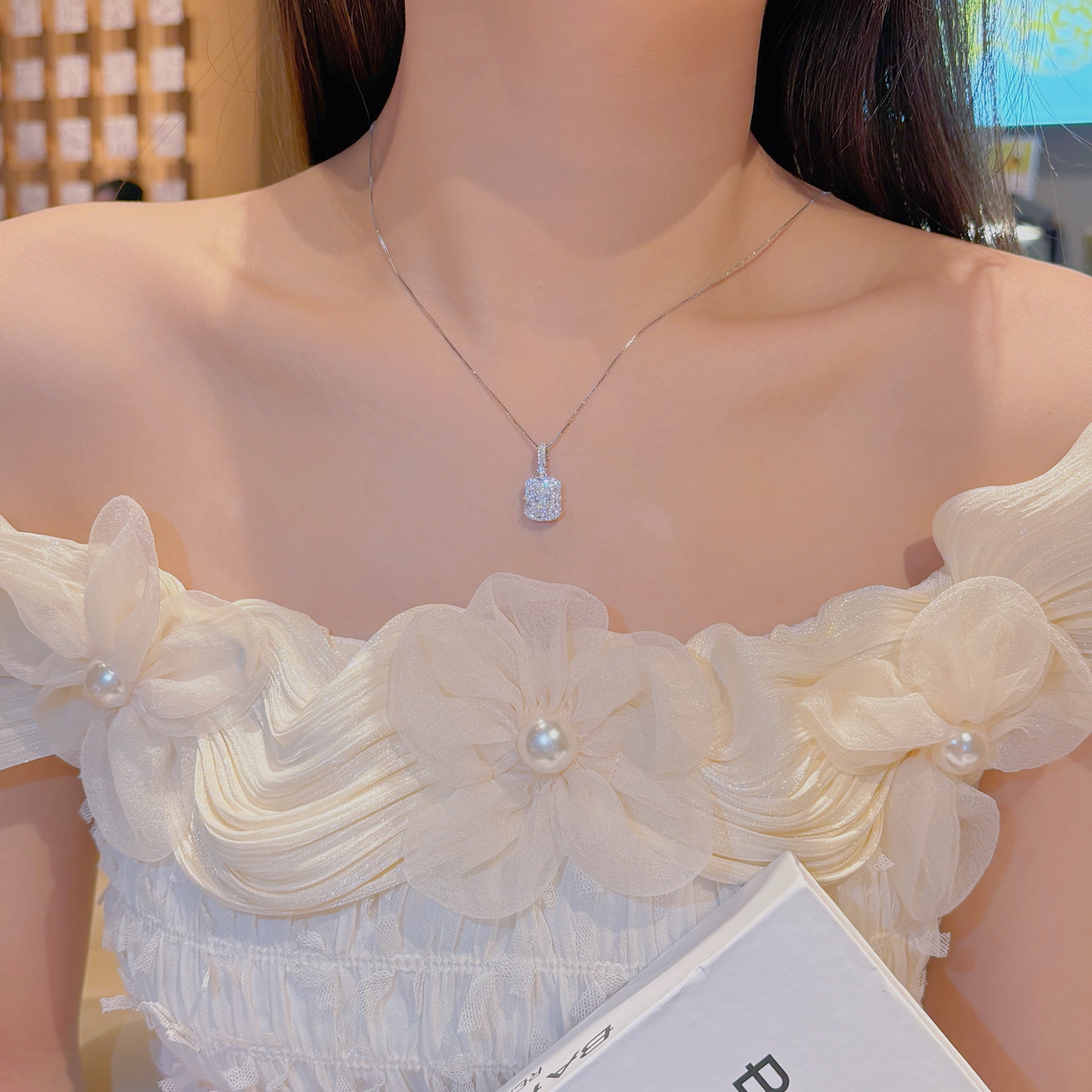 High Polish Silver Moissanite Necklace Vintage Anniversary Silver