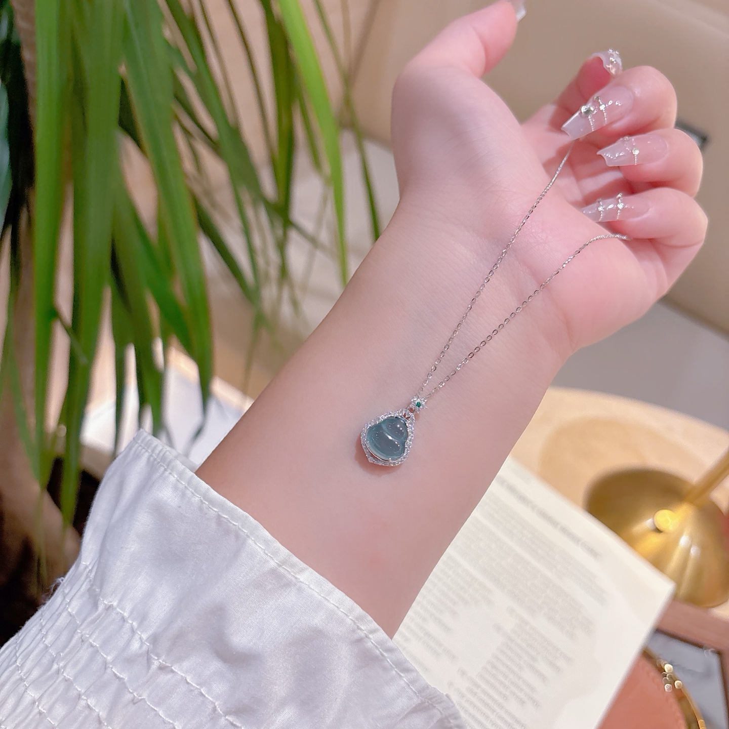 Low Allergy Silver Jadeite Necklace French Everyday Wear Gold