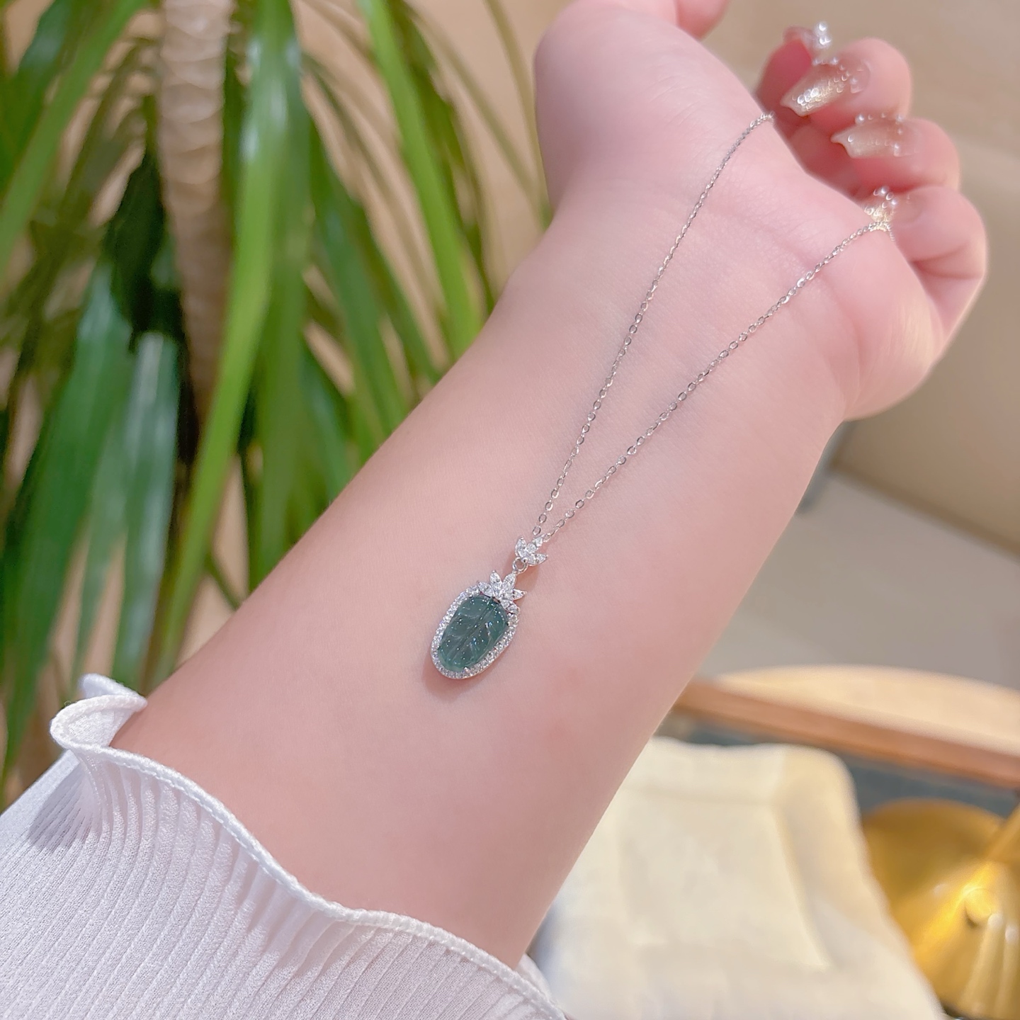 Fine Silver Jadeite Necklace Ethereal Father's Day Silver