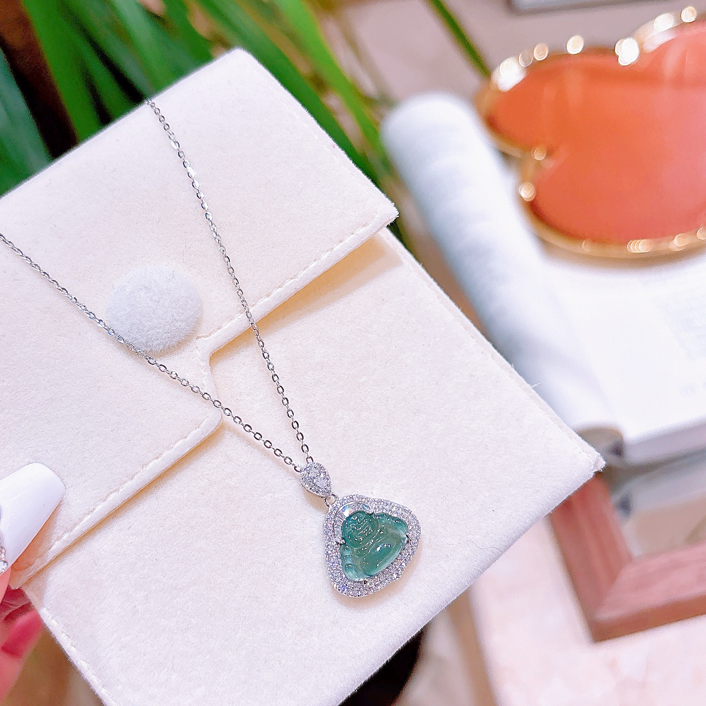 925 Silver Jadeite Necklace Elegant Gift for Her Gold