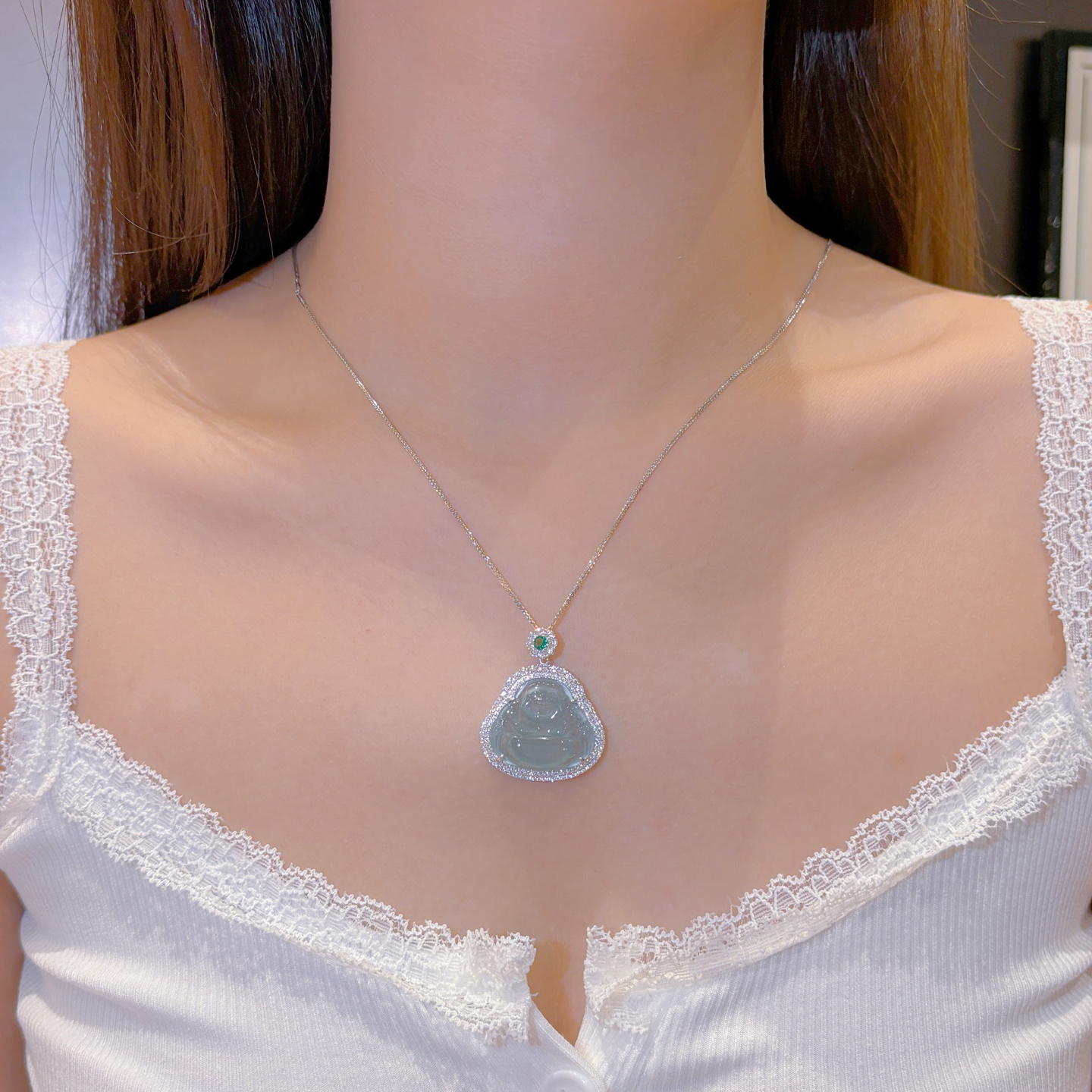 Low Allergy Silver Jadeite Necklace Girly Mother's Birthday Gold