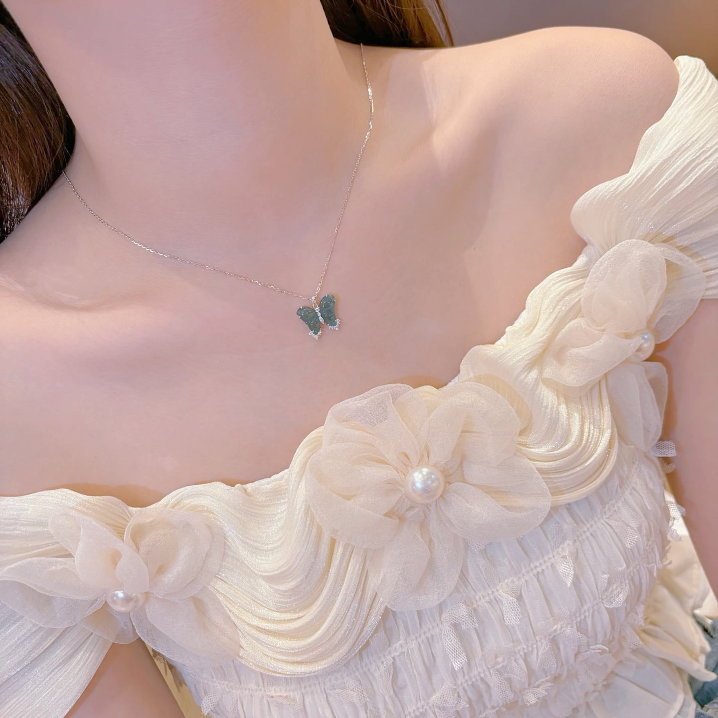 Solid Silver Jadeite Necklace Light Luxury Self-love Gold