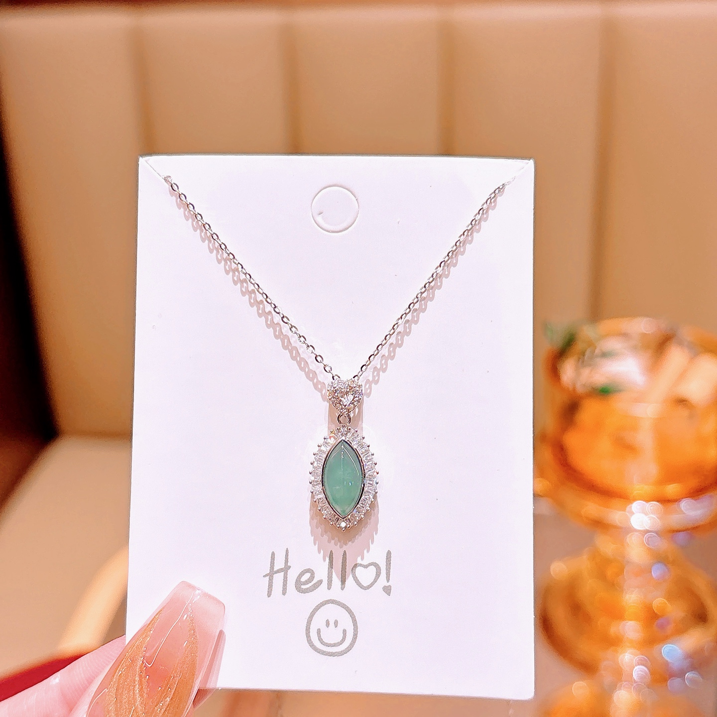 Solid Silver Jadeite Necklace Girly Date Night Gold