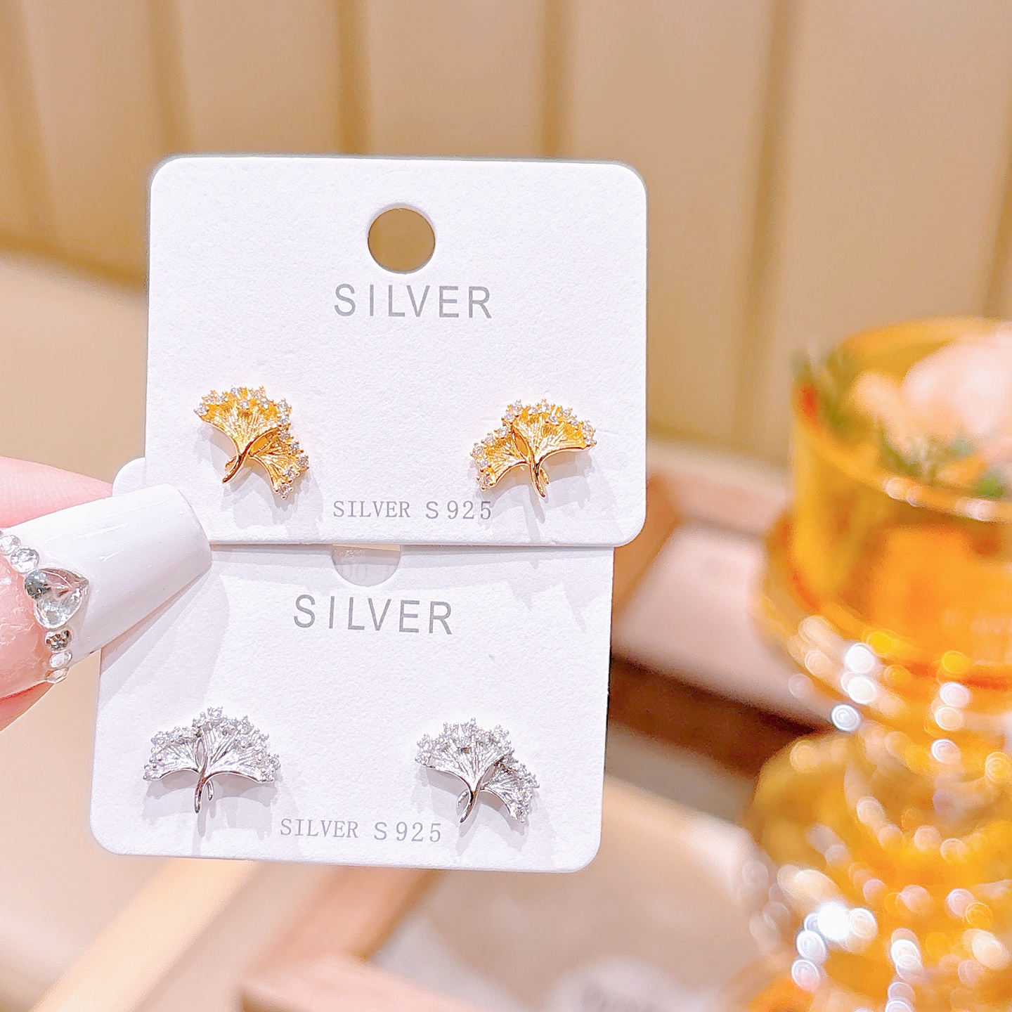 925 Silver Earrings Delicate Office Gold