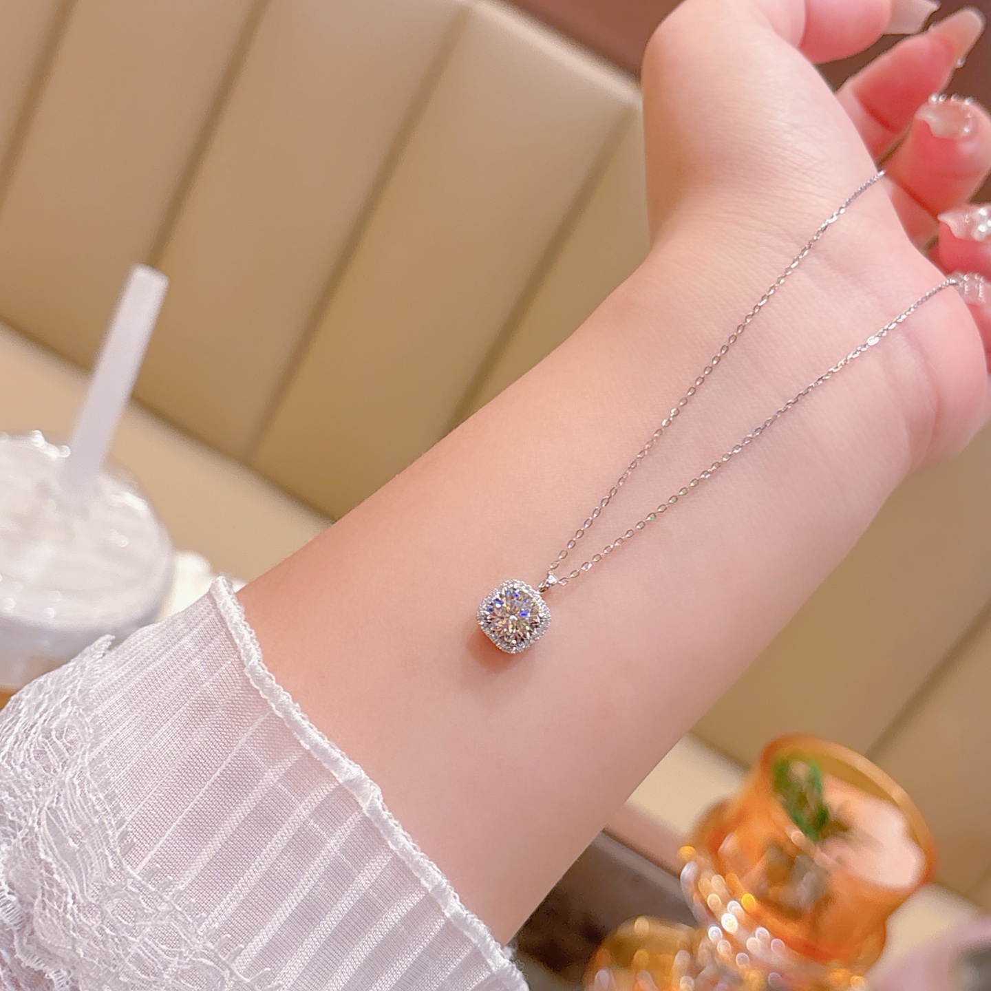 Solid Silver Moissanite Necklace Korean Style Valentine's Day Gold