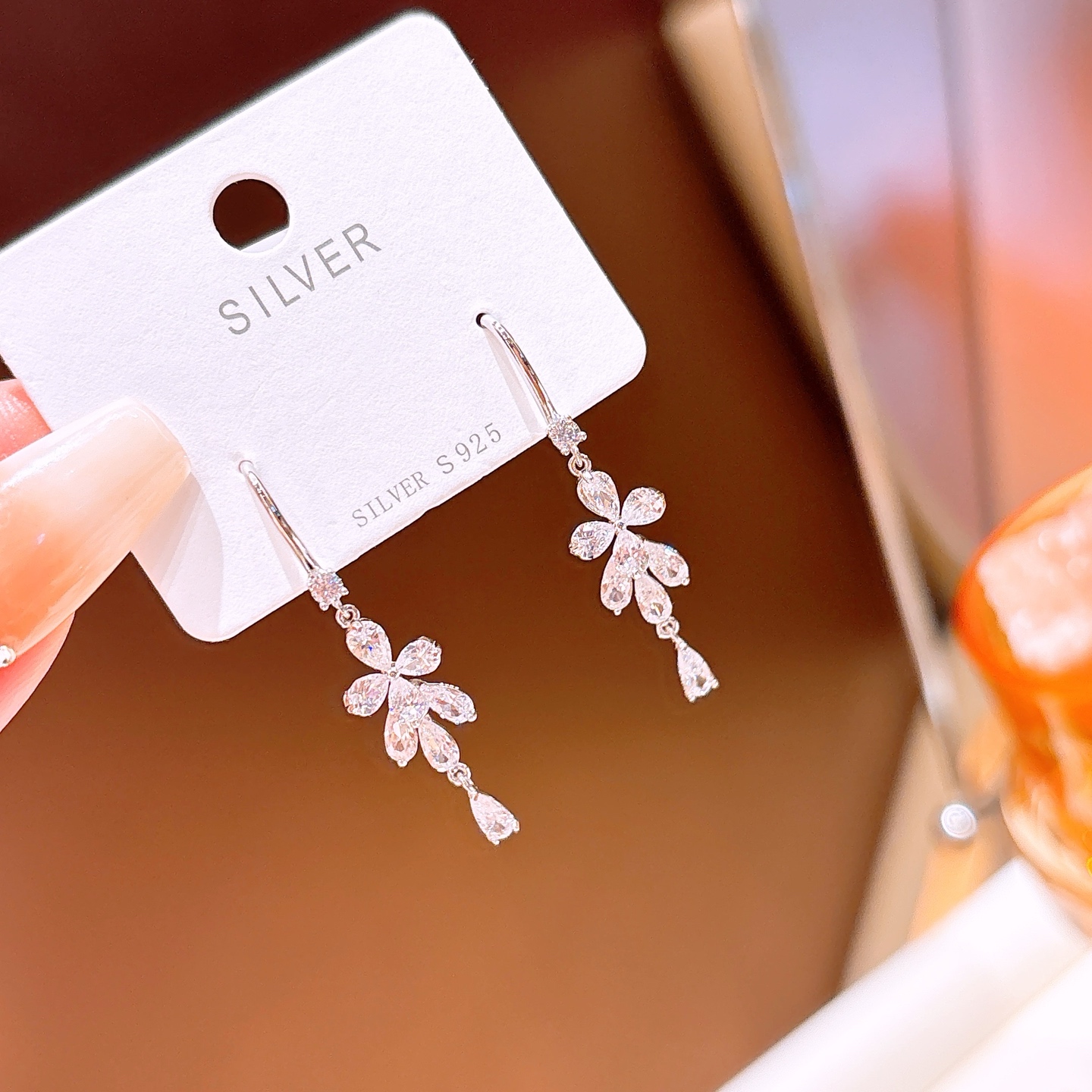 S925 Sterling Silver Drop & Thread Earrings Chic Office Gold