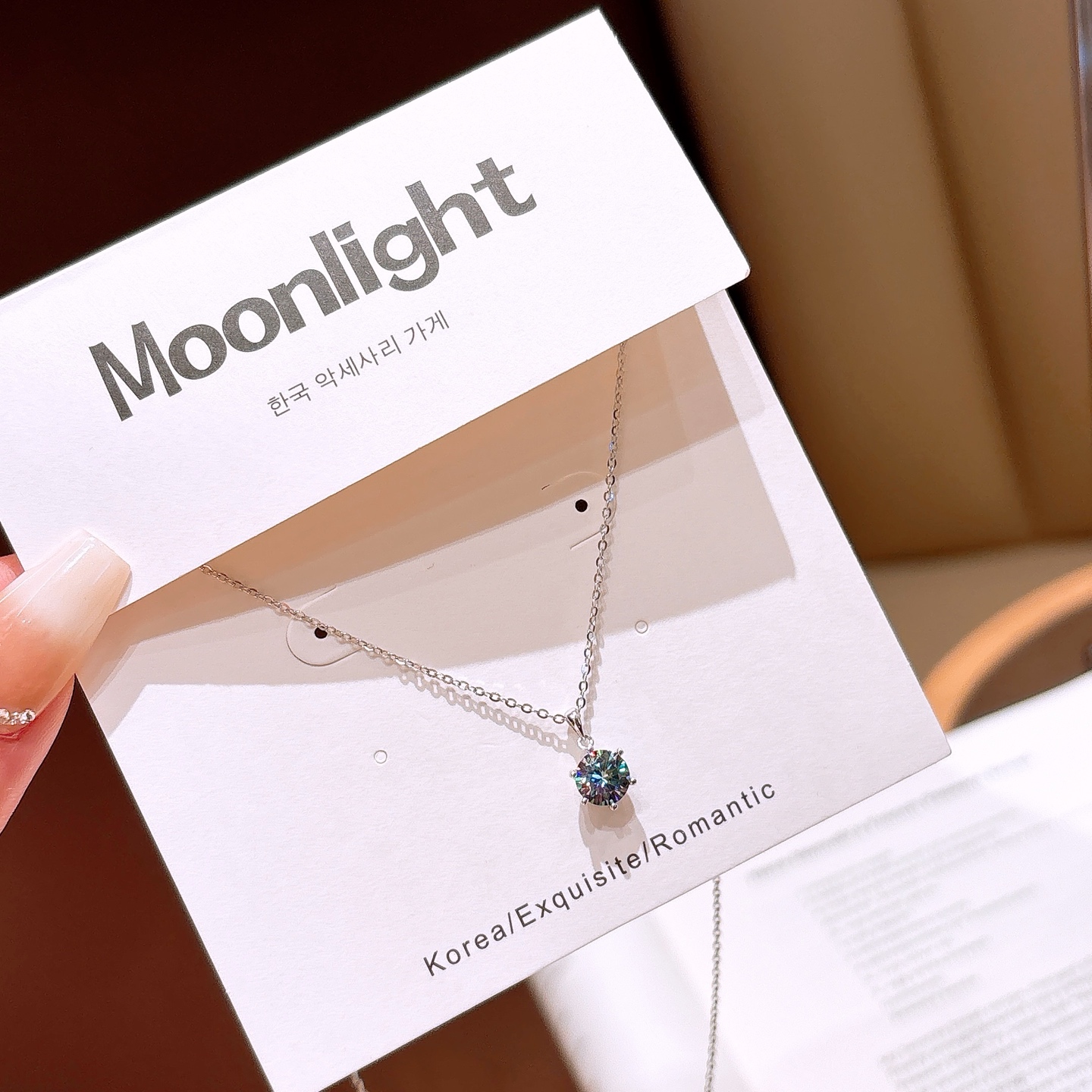 Solid Silver Moissanite Necklace Artistic Birthday Silver