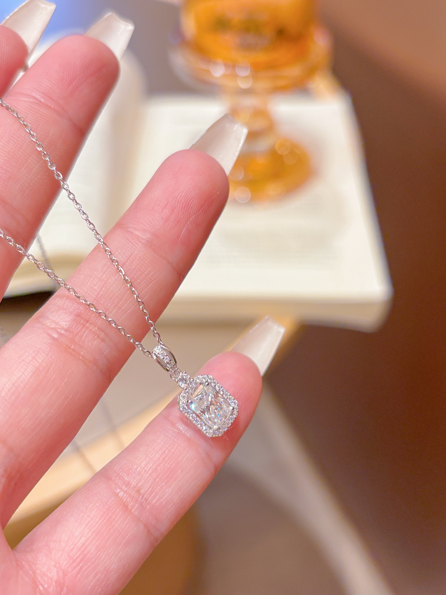 S925 Sterlingsilber Moissanit Kette Französisch Hochzeitsgeschenk