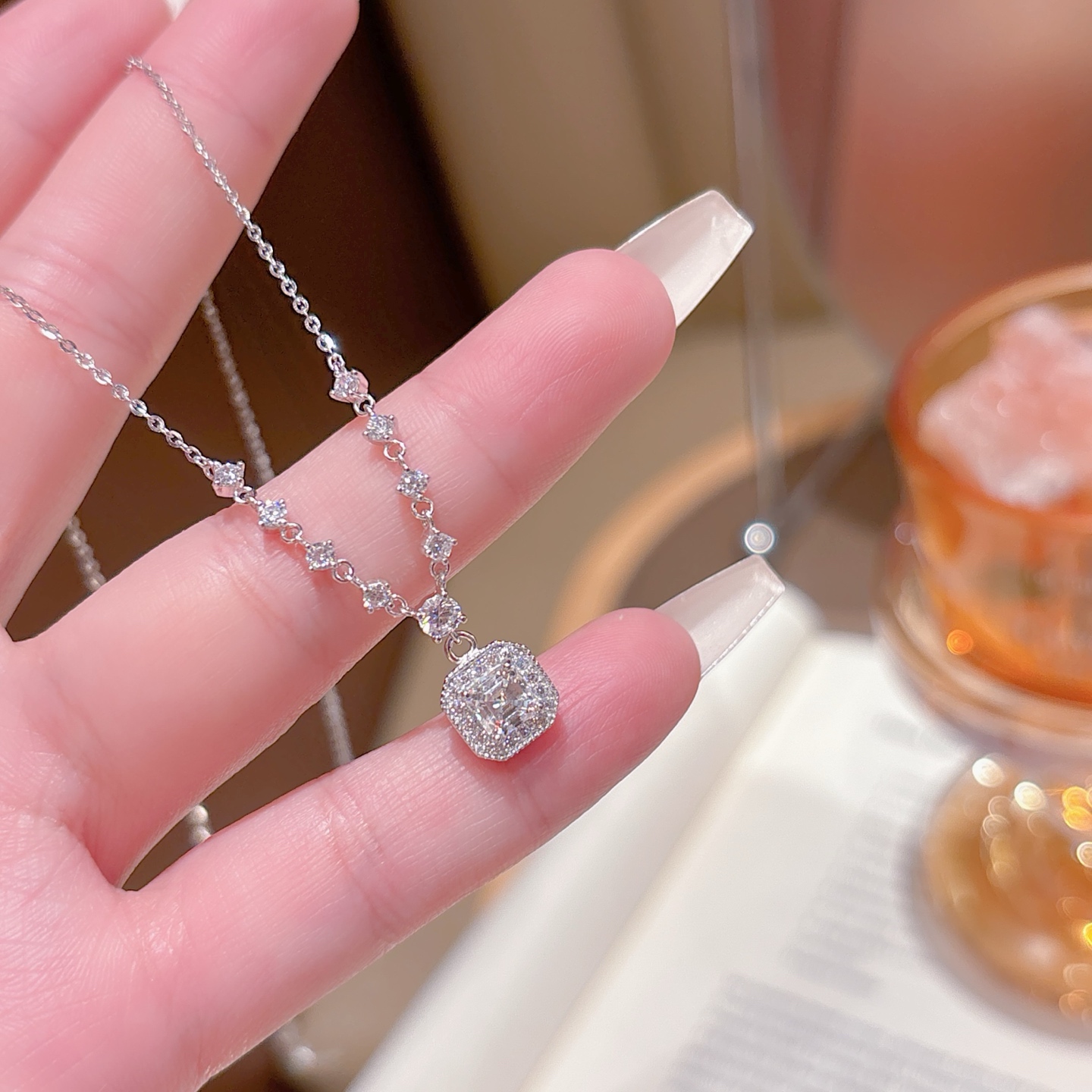 Fine Silver Moissanite Necklace Korean Style Confession Silver