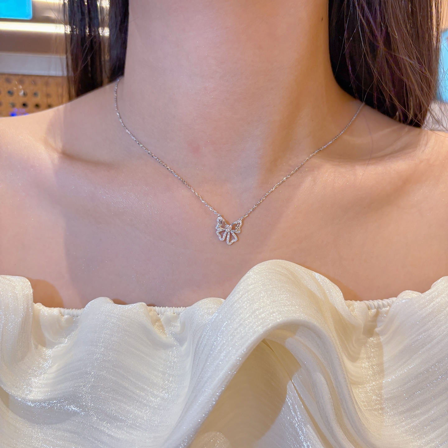 High Polish Silver Necklace Korean Style Party Silver