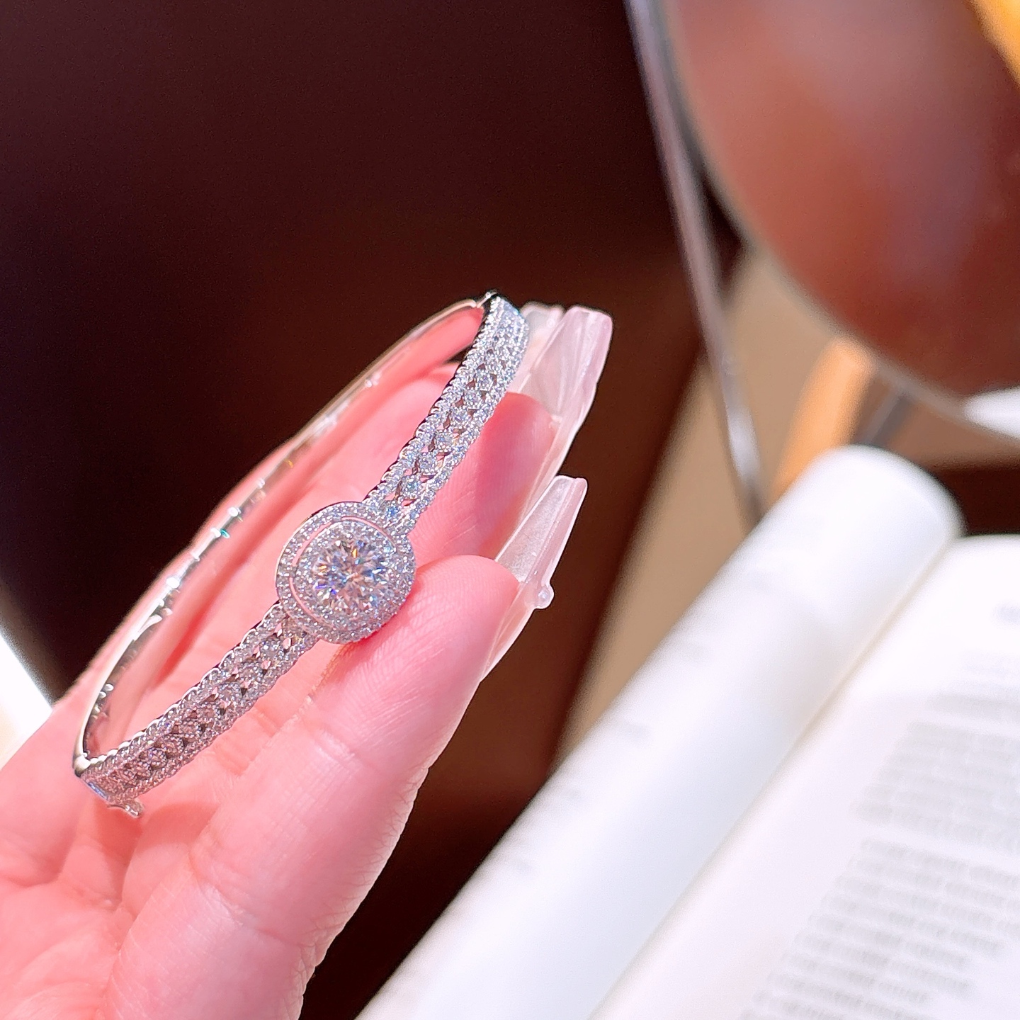 Fine Silver Moissanite Bangle Minimalist Spring Festival Silver