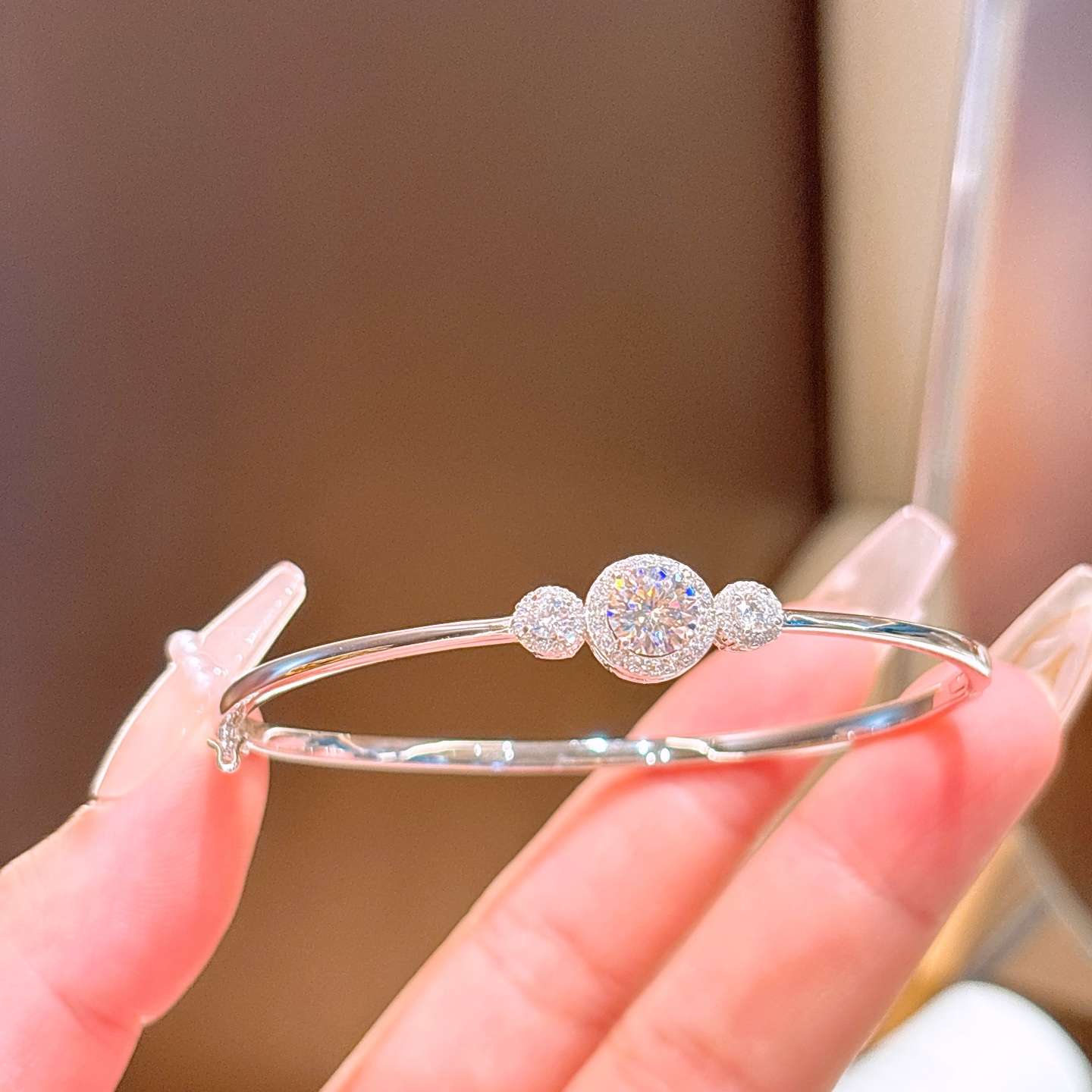 S925 Sterling Silver Moissanite Bangle Sweet & Cool Date Night Silver