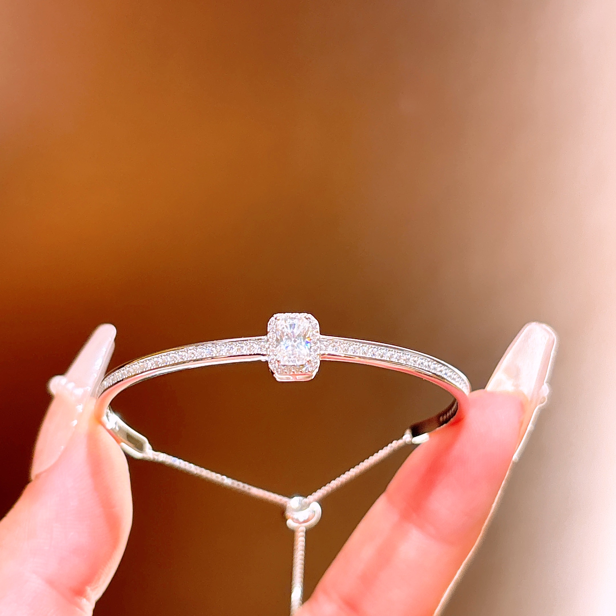 Solid Silver Moissanite Bangle Sweet & Cool Everyday Wear Silver