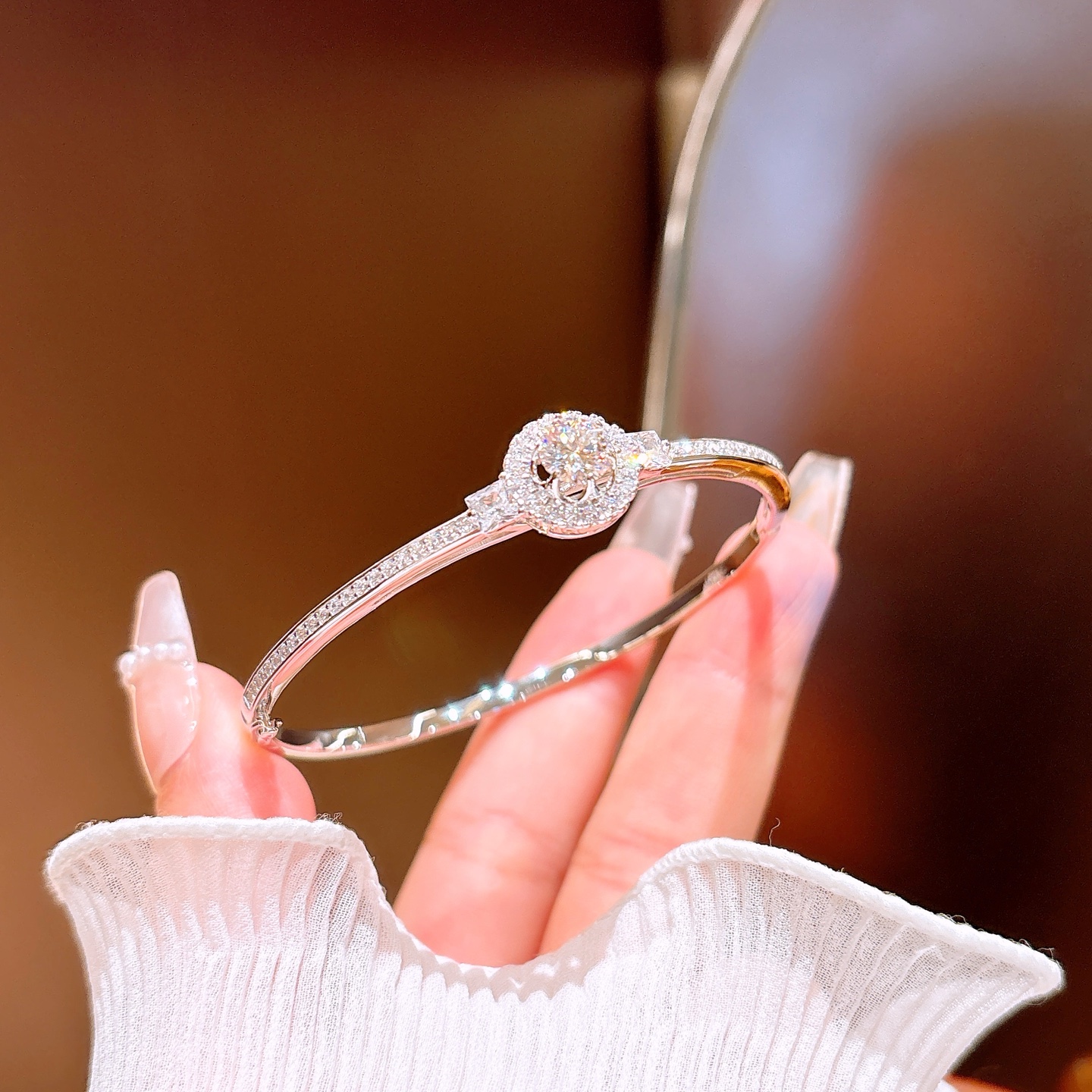 Nickel Free Silver Moissanite Bangle Girly Workplace Gold