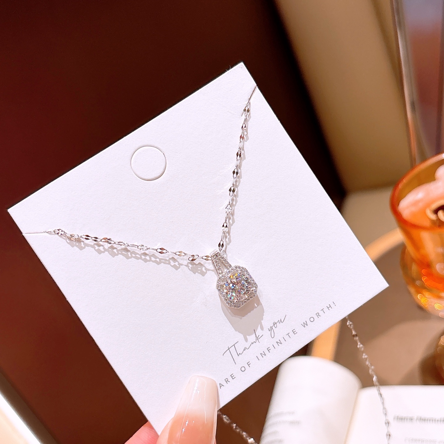 High Polish Silver Moissanite Necklace Intellectual Mother's Day