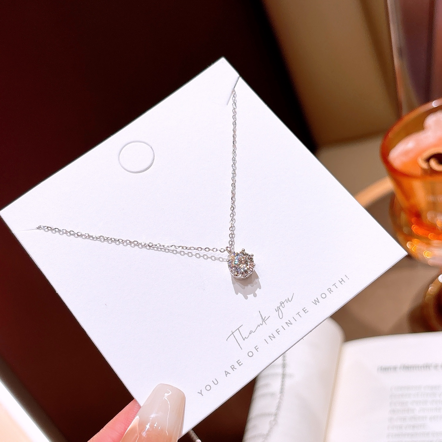 Low Allergy Silver Moissanite Necklace Dainty Father's Day Gold