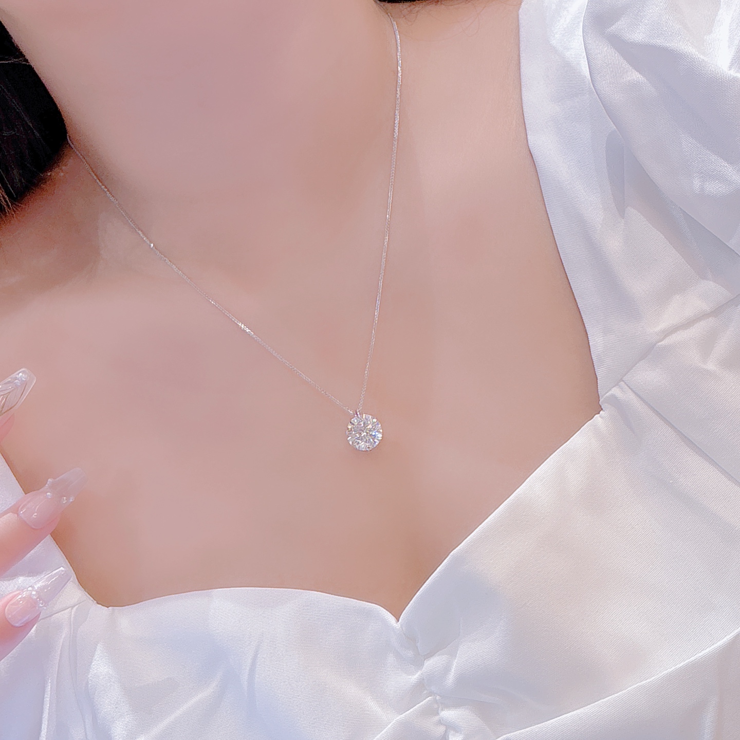 High Polish Silver Moissanite Necklace Girly Office Silver