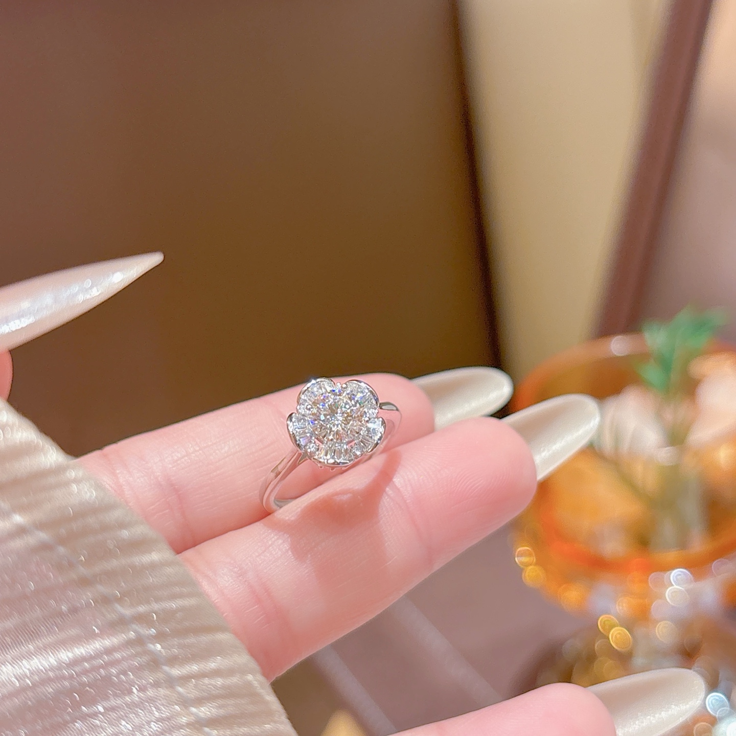 Solid Silver Moissanite Ring Romantic Mother's Birthday Silver