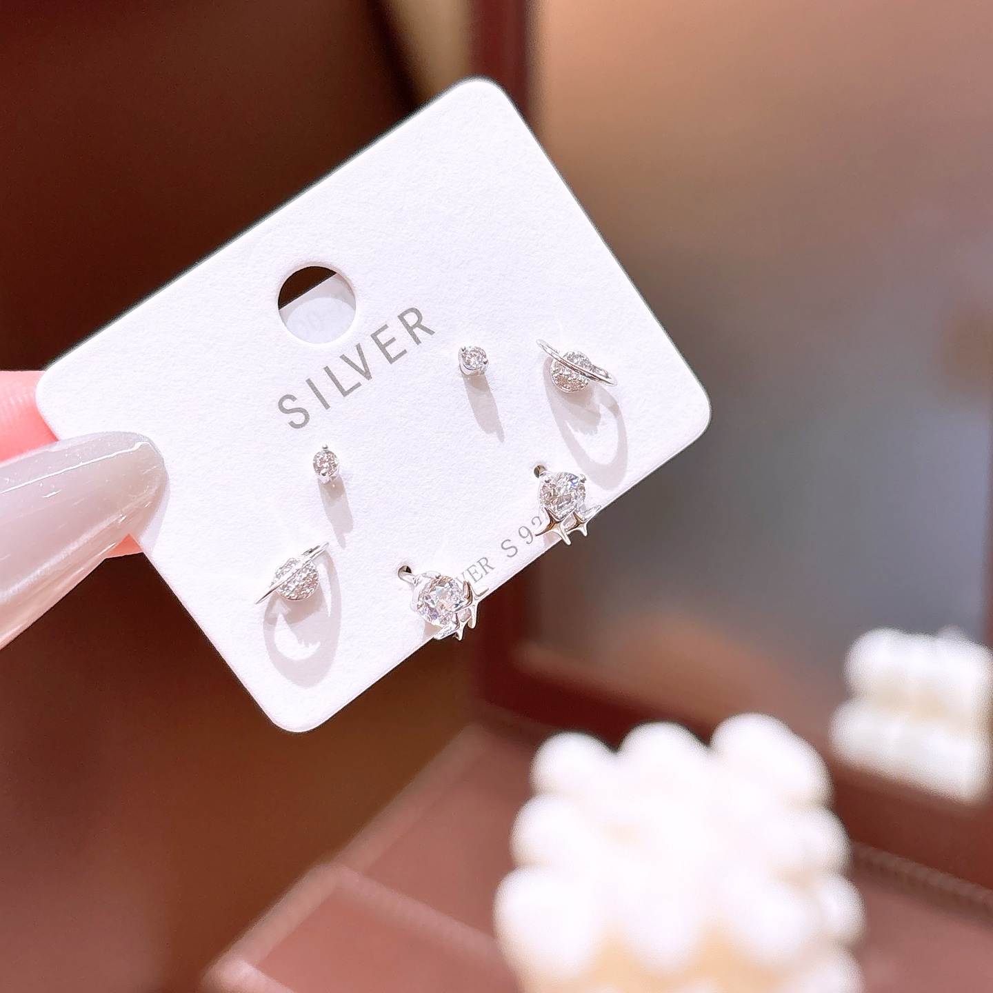 S925 Sterling Silver Earrings Intellectual Wedding Silver