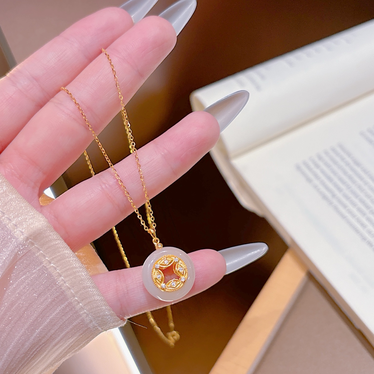 Solid Silver Hetian Jade Necklace Elegant Wedding Silver