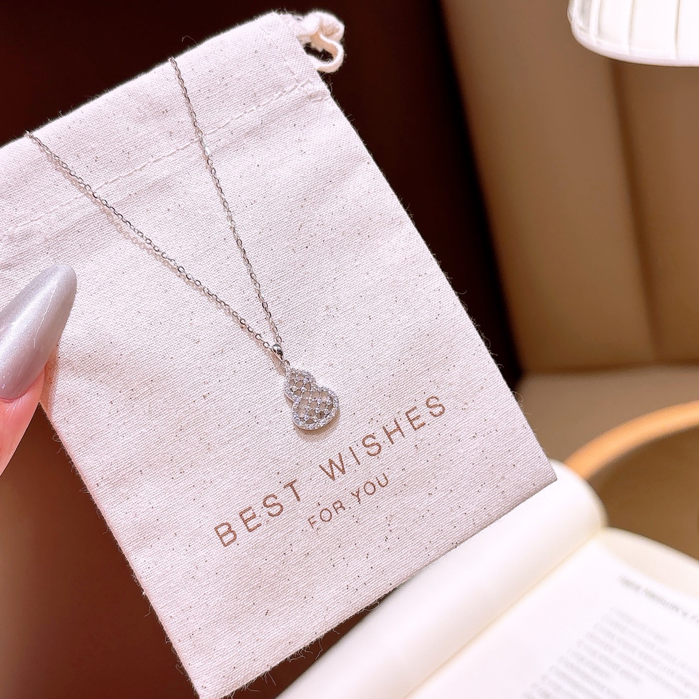 Fine Silver Moissanite Necklace French Graduation Gold