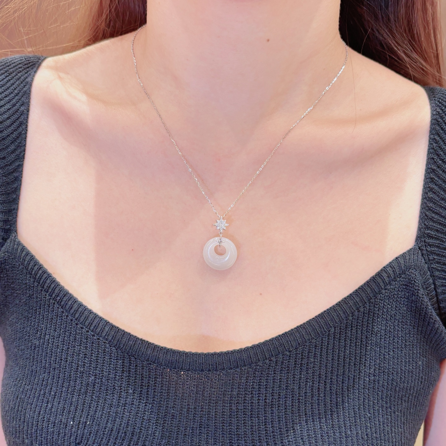 Nickel Free Silver Hetian Jade Necklace Fresh Spring Festival Silver