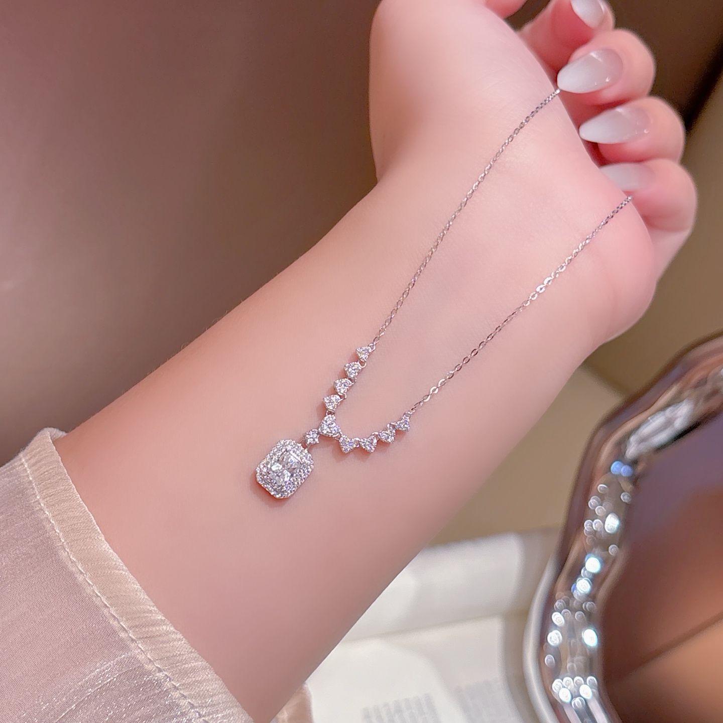 Hochglanzpoliertes Silber Moissanit Kette Romantisch Für mich selbst