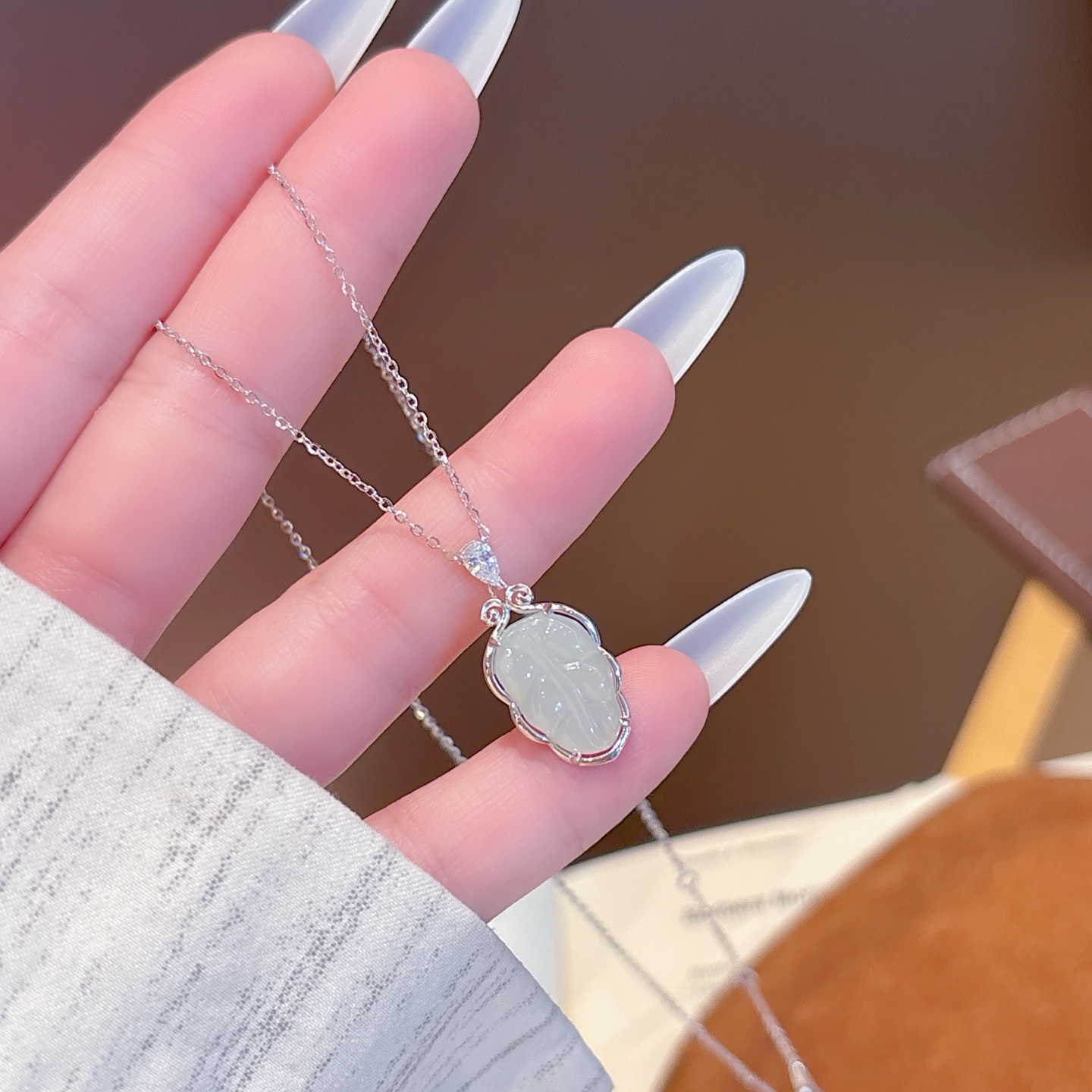 Fine Silver Hetian Jade Necklace Delicate Everyday Wear Gold