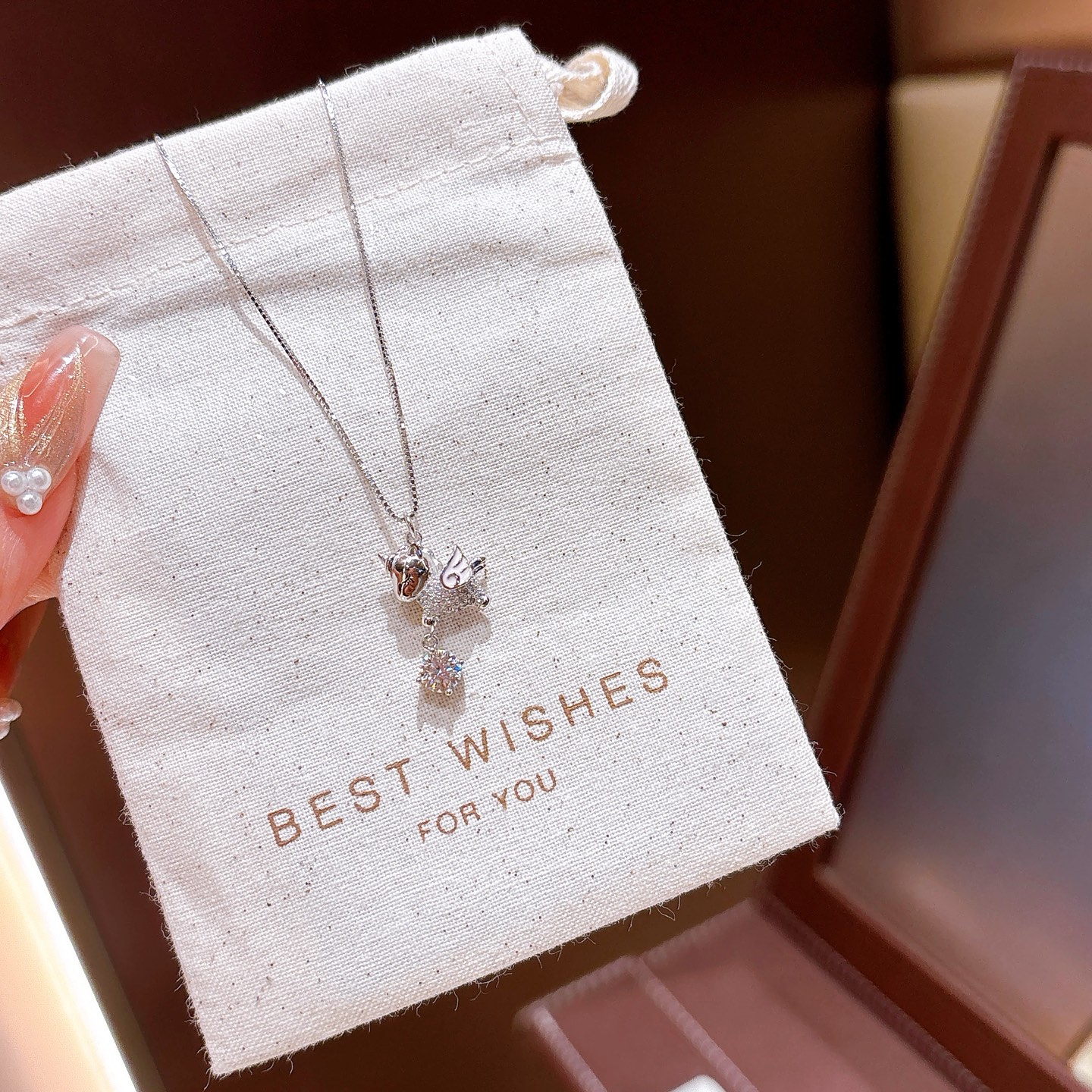 S925 Sterling Silver Moissanite Necklace Sweet & Cool Office Gold