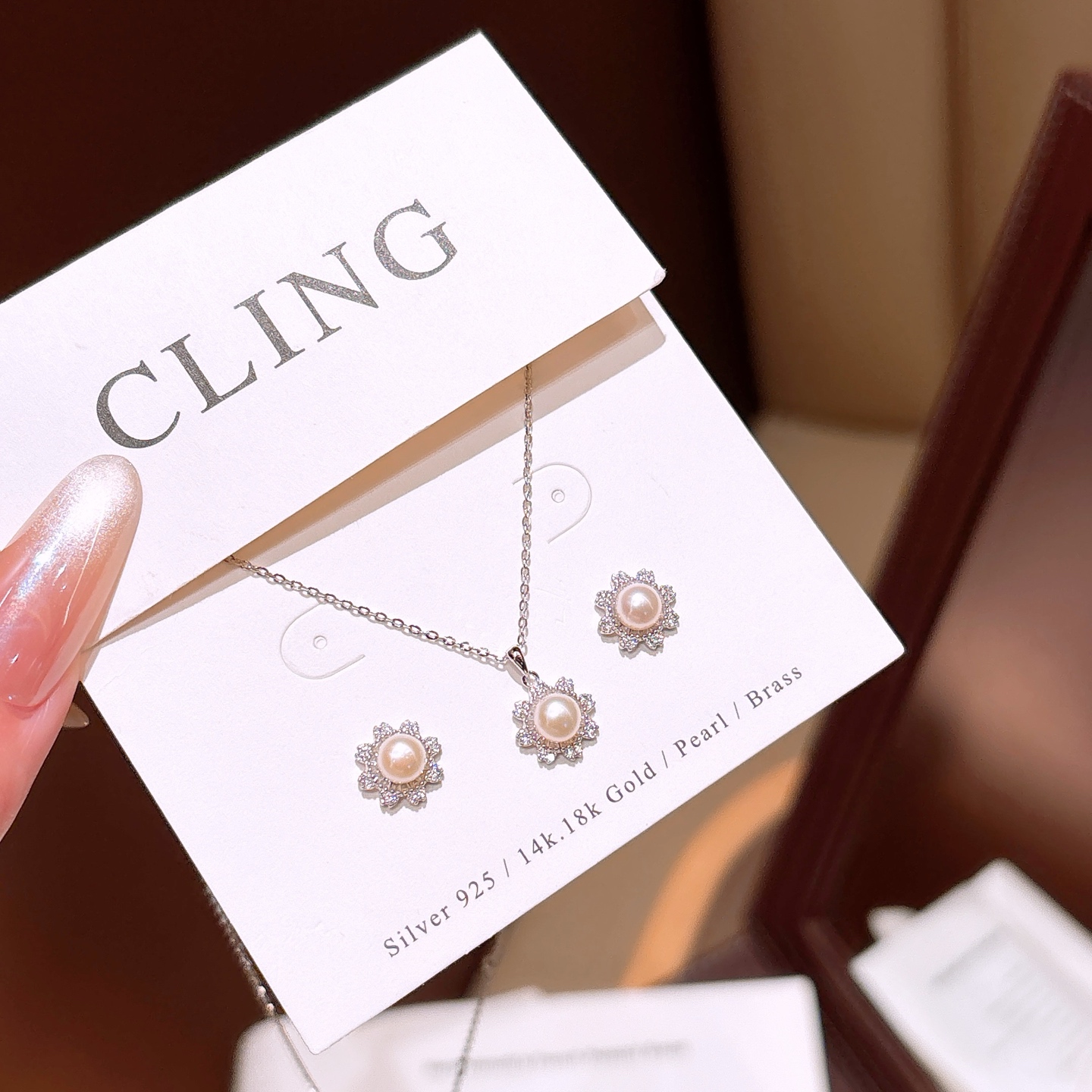 Low Allergy Silver Earrings & Necklace Set Ins Style Anniversary Gold