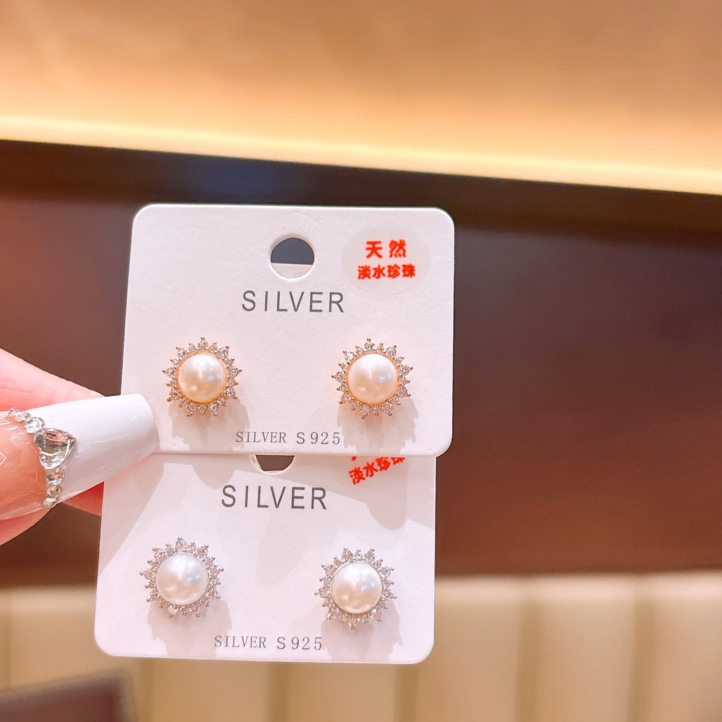 Fine Silver Freshwater Pearl Studs Korean Style Spring Festival Silver