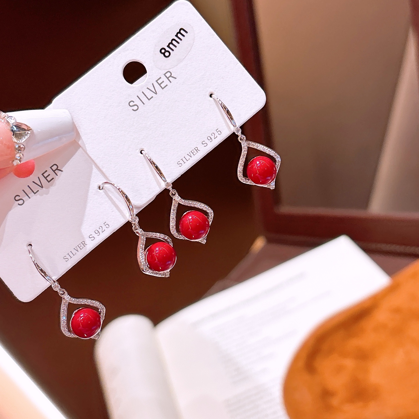 Fine Silver Drop & Thread Earrings Sweet Valentine's Day Gold