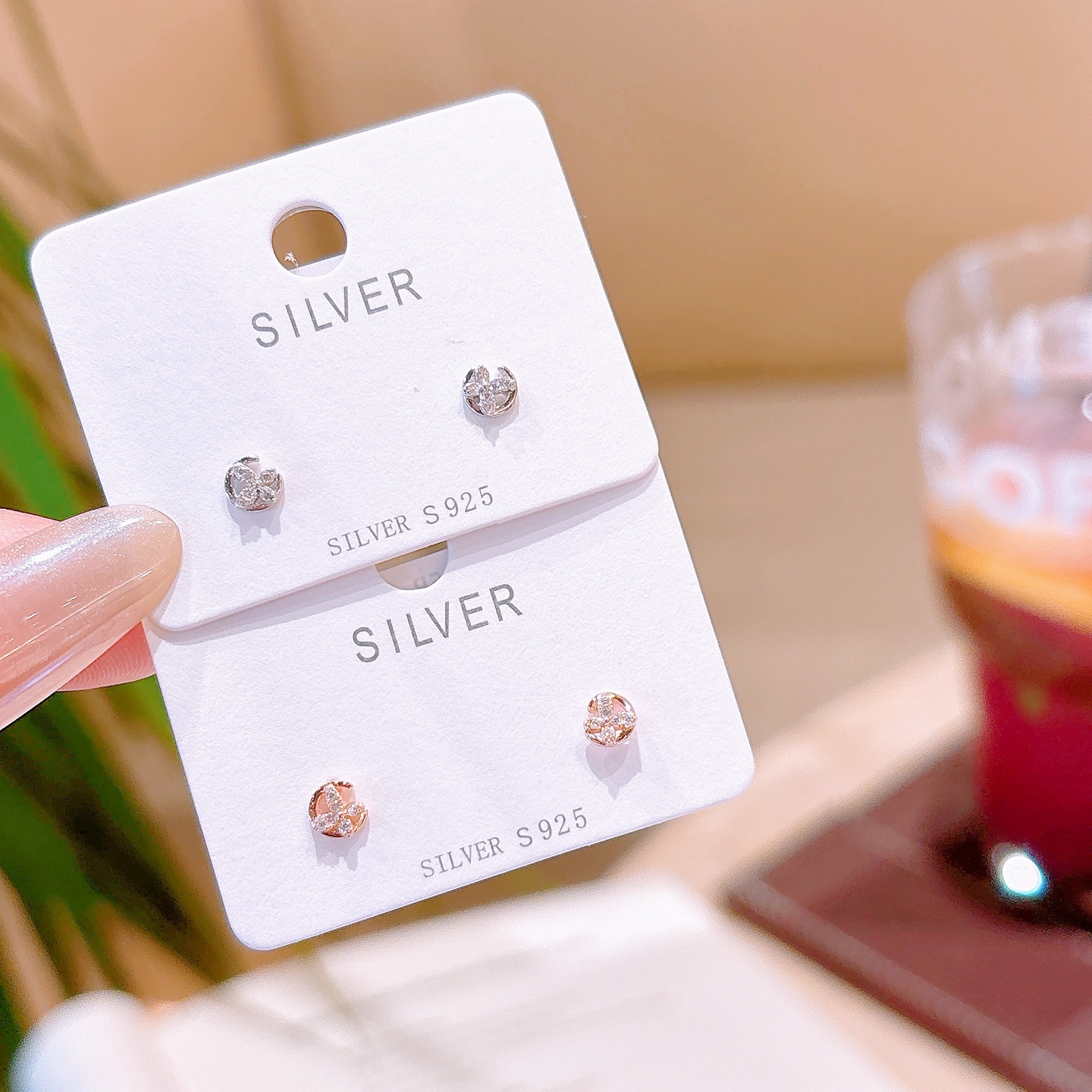 Solid Silver Earrings Light Luxury Housewarming Gold