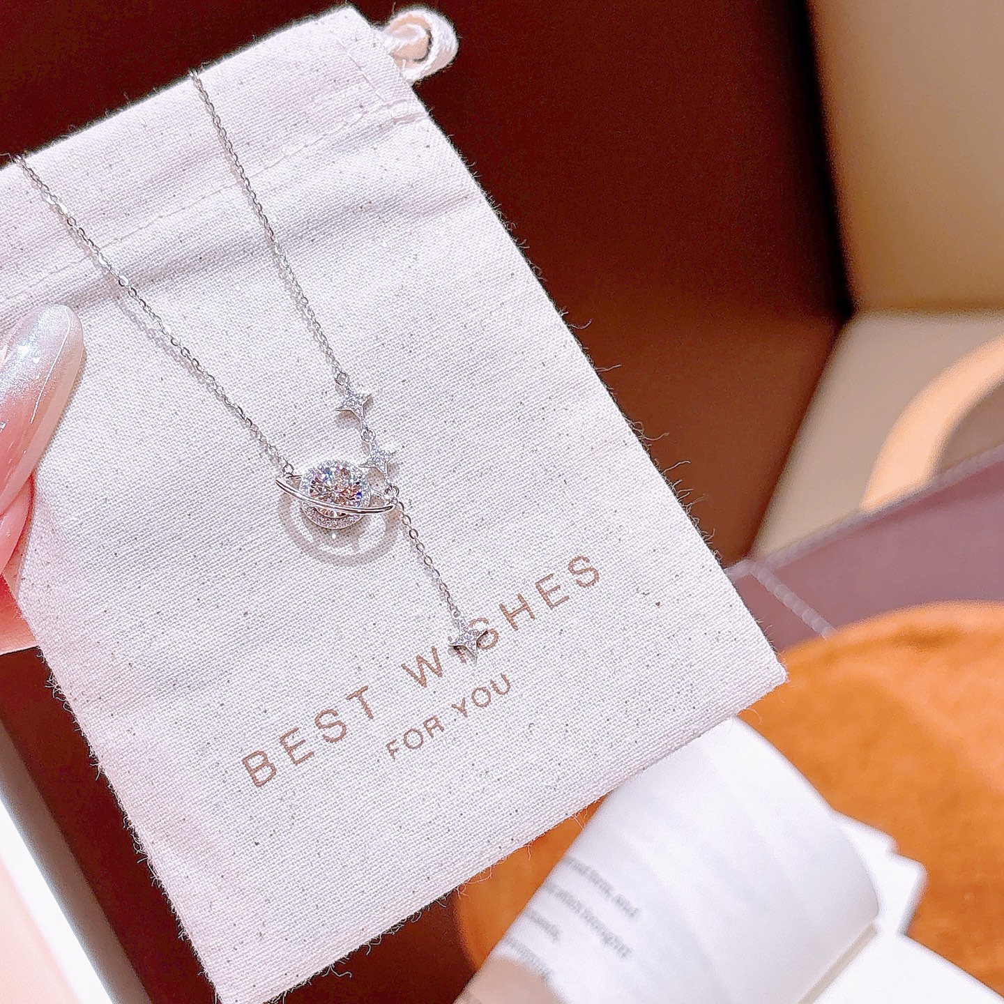 Nickel Free Silver Moissanite Necklace French Wedding Favor Gold