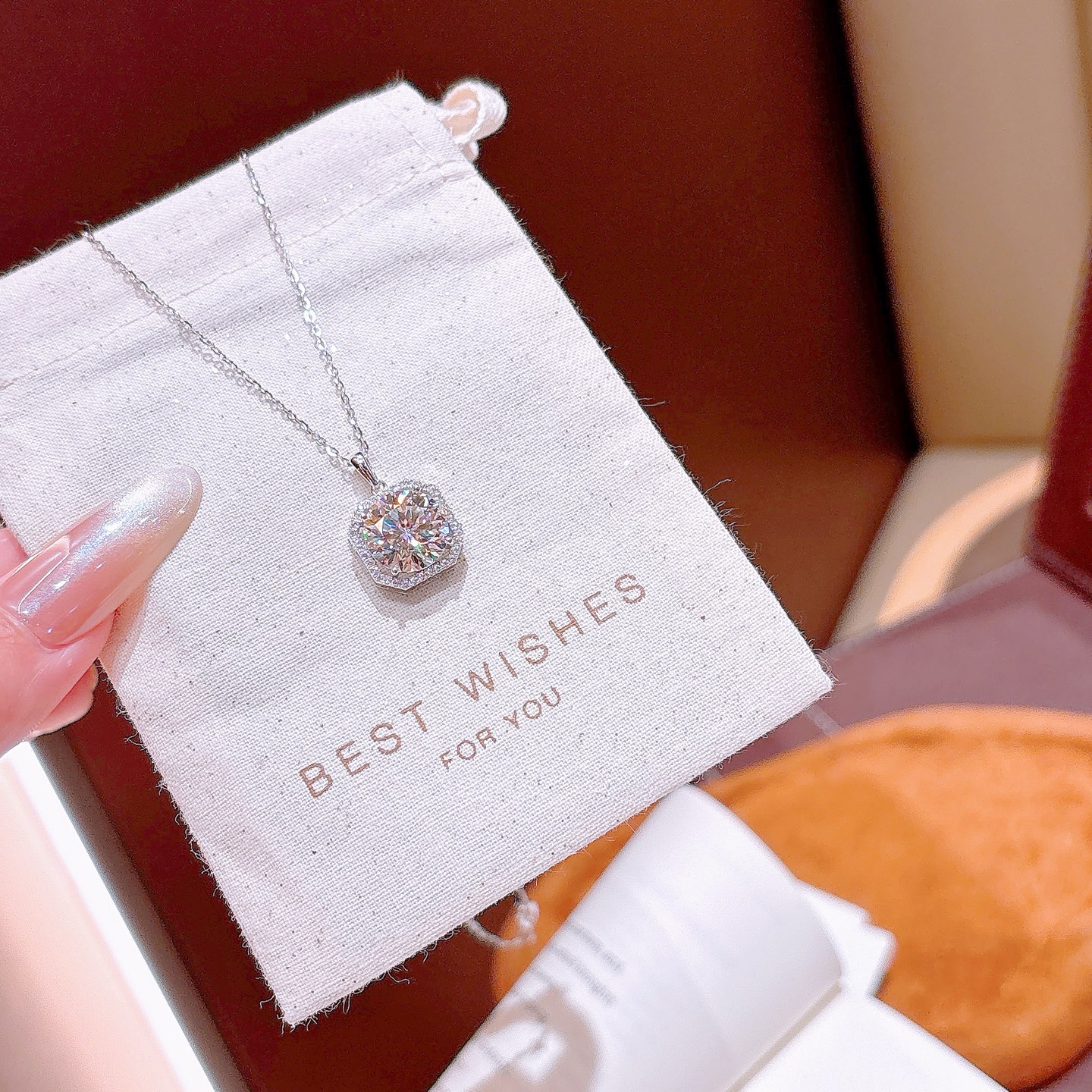 Low Allergy Silver Moissanite Necklace Premium Engagement Gold