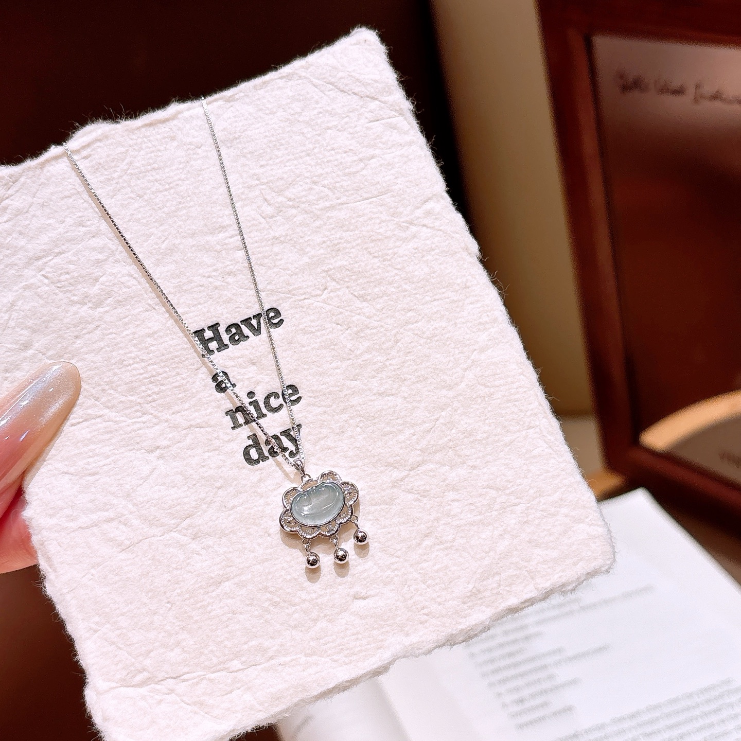 925 Silver Jadeite Necklace Fashion Valentine's Day Gold